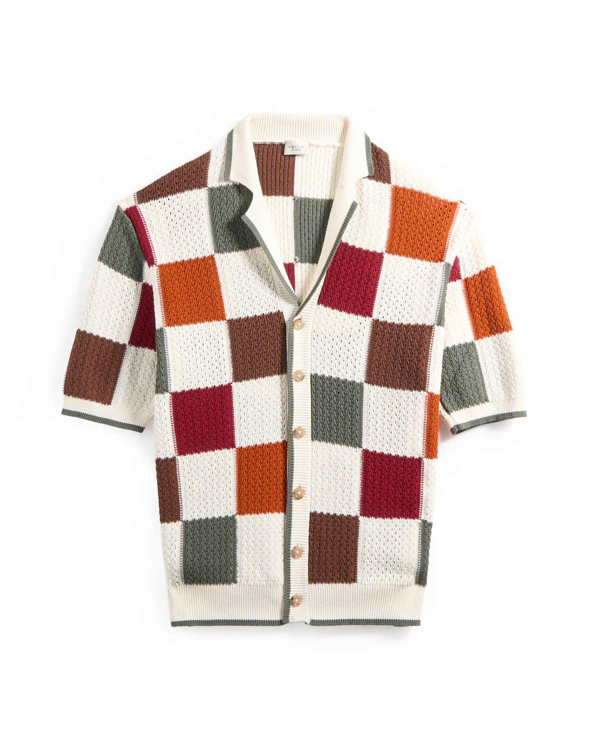 Tile Pattern Open Weave Knit Short Sleeve Overshirt