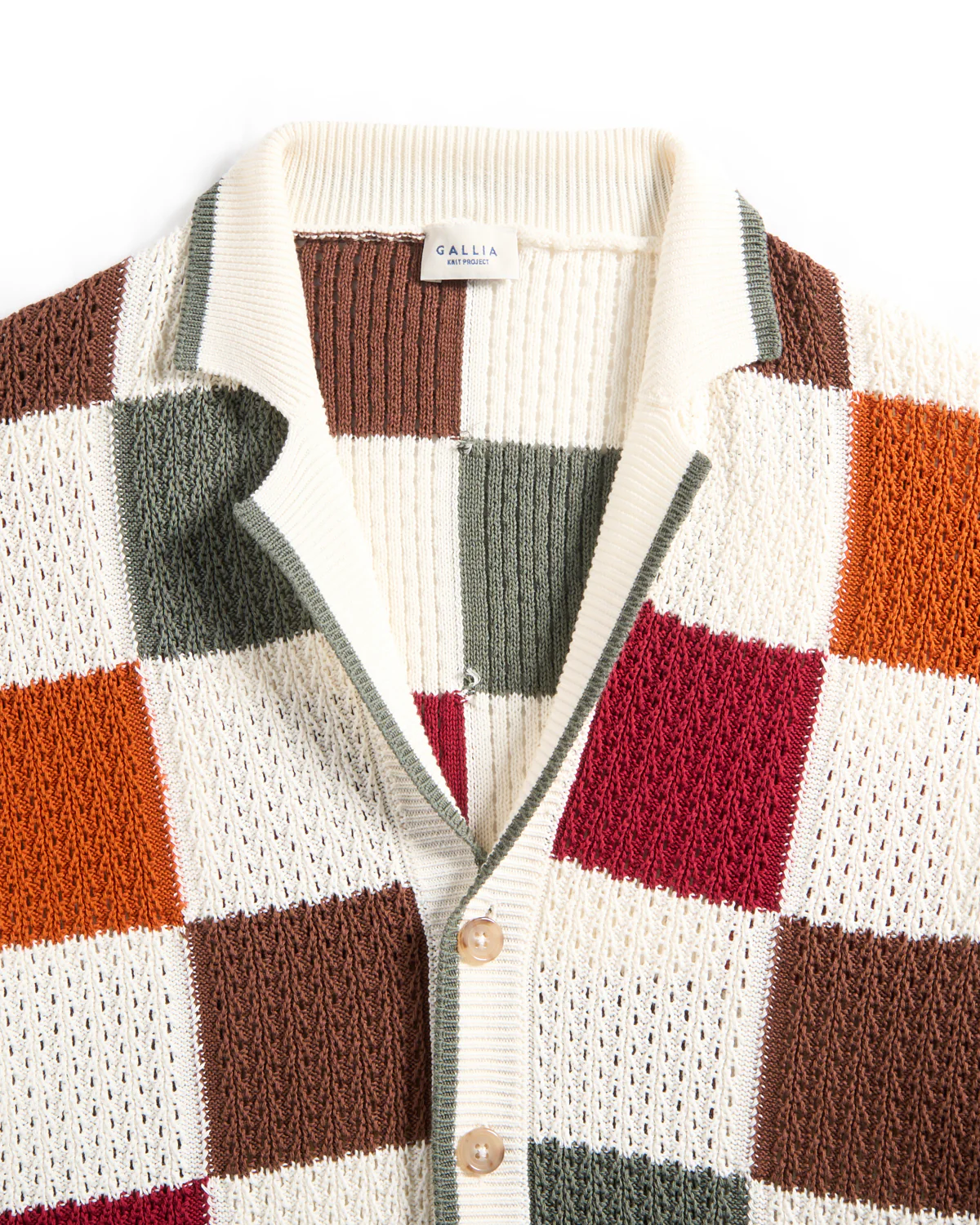 Tile Pattern Open Weave Knit Short Sleeve Overshirt - Image 2