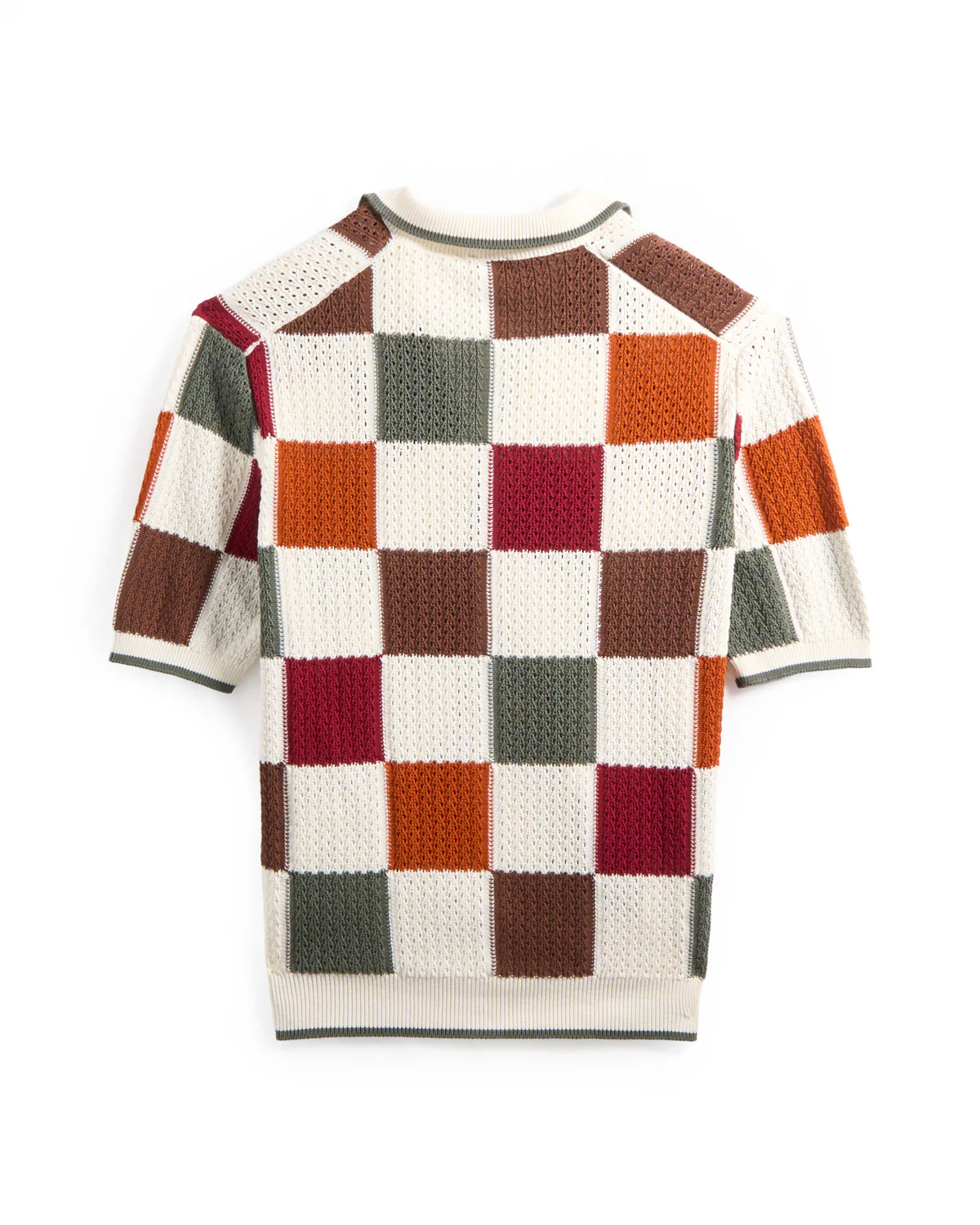 Tile Pattern Open Weave Knit Short Sleeve Overshirt - Image 3