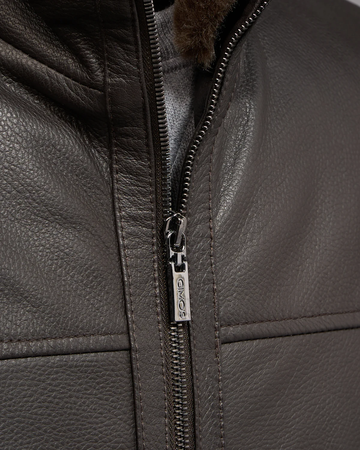 Pebbled Lamb Nappa Leather Bomber Jacket - Image 5