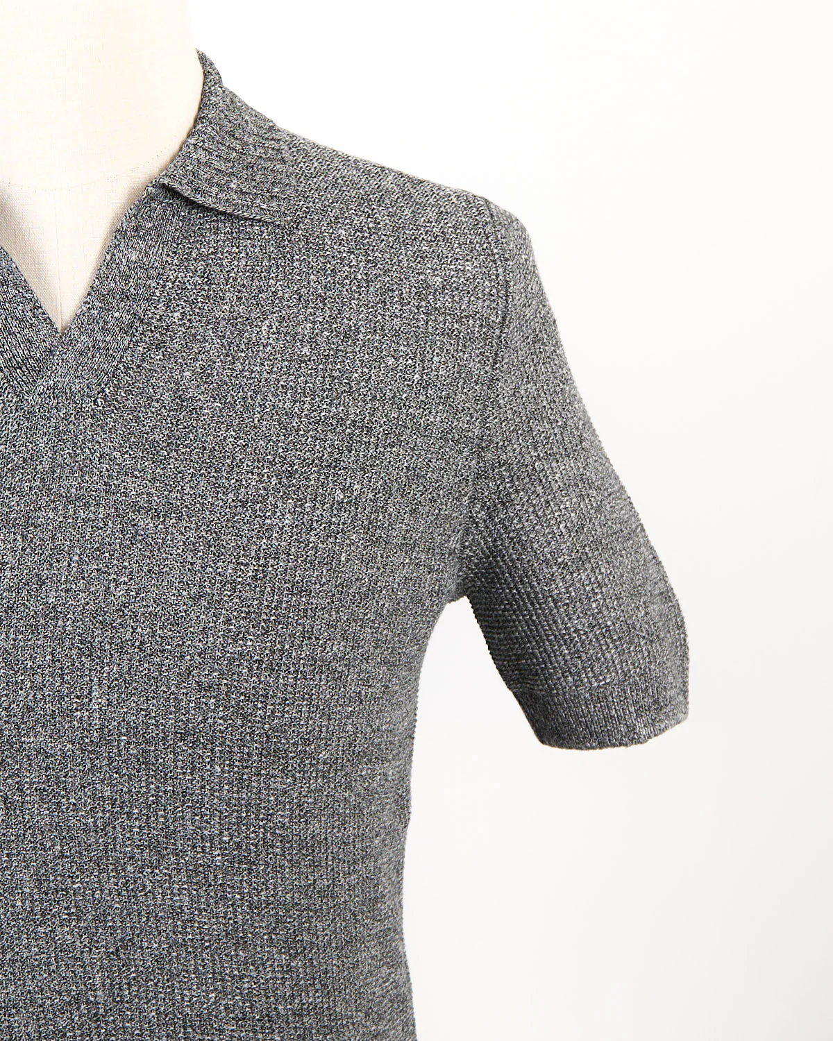 Linen & Cotton Popcorn Stitch Johnny Collar Polo - Image 6