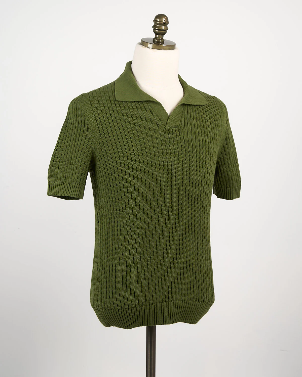 Pearl Stitch Ribbed Johnny Collar Polo
