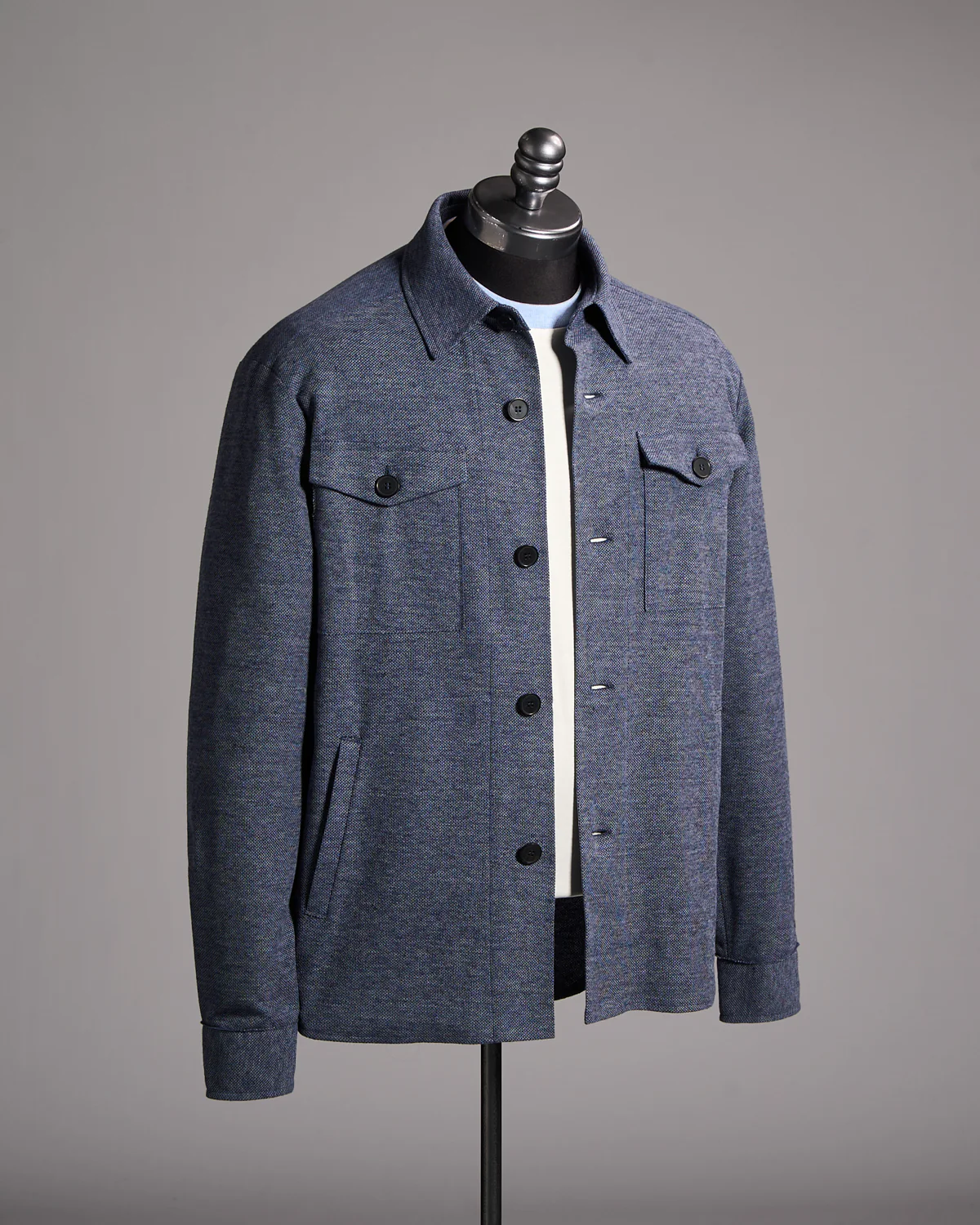 Cotton-Linen Pique Melange Shirt Jacket