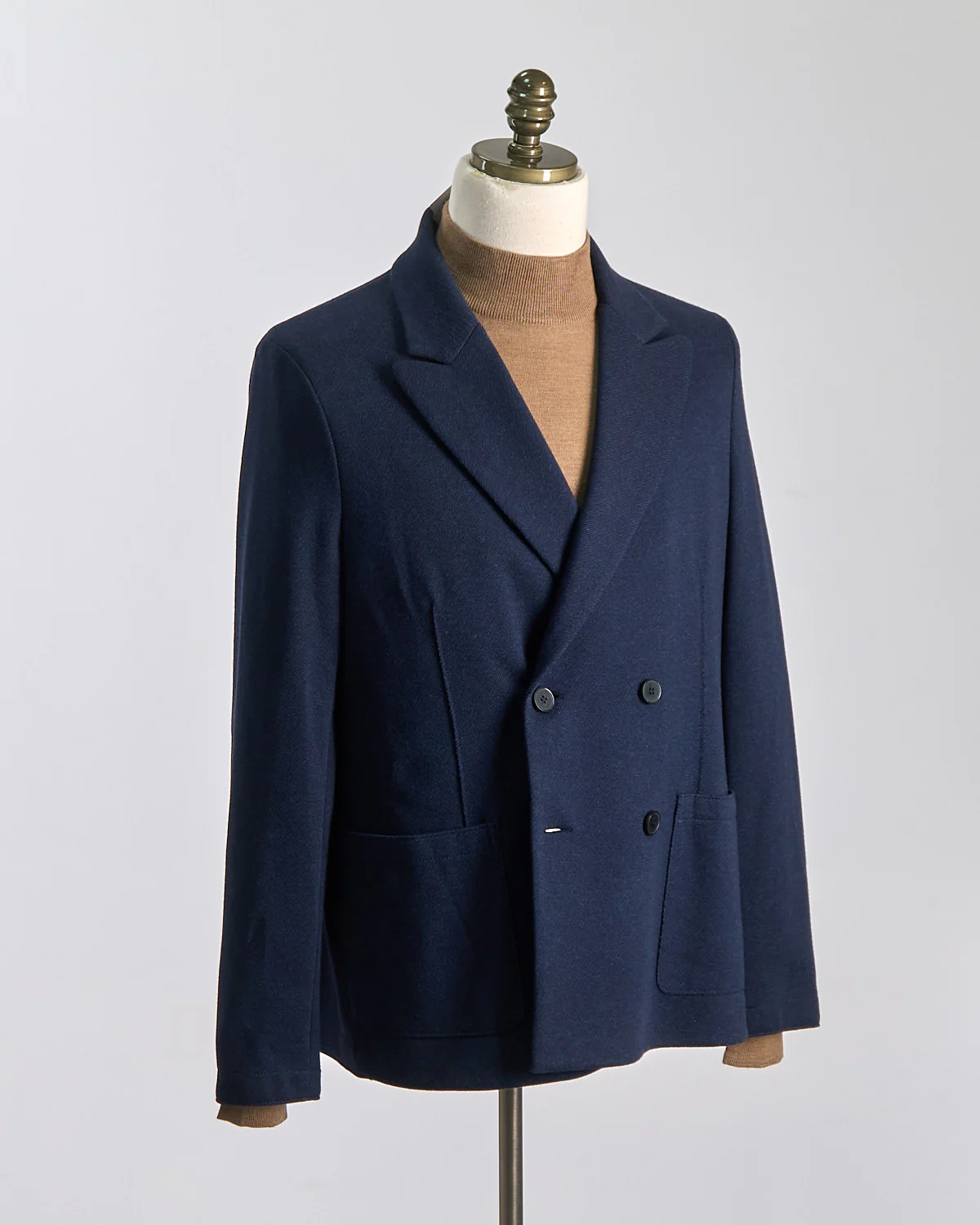 Double Breasted Peak Lapel Mini Twill Knit Sweater Blazer