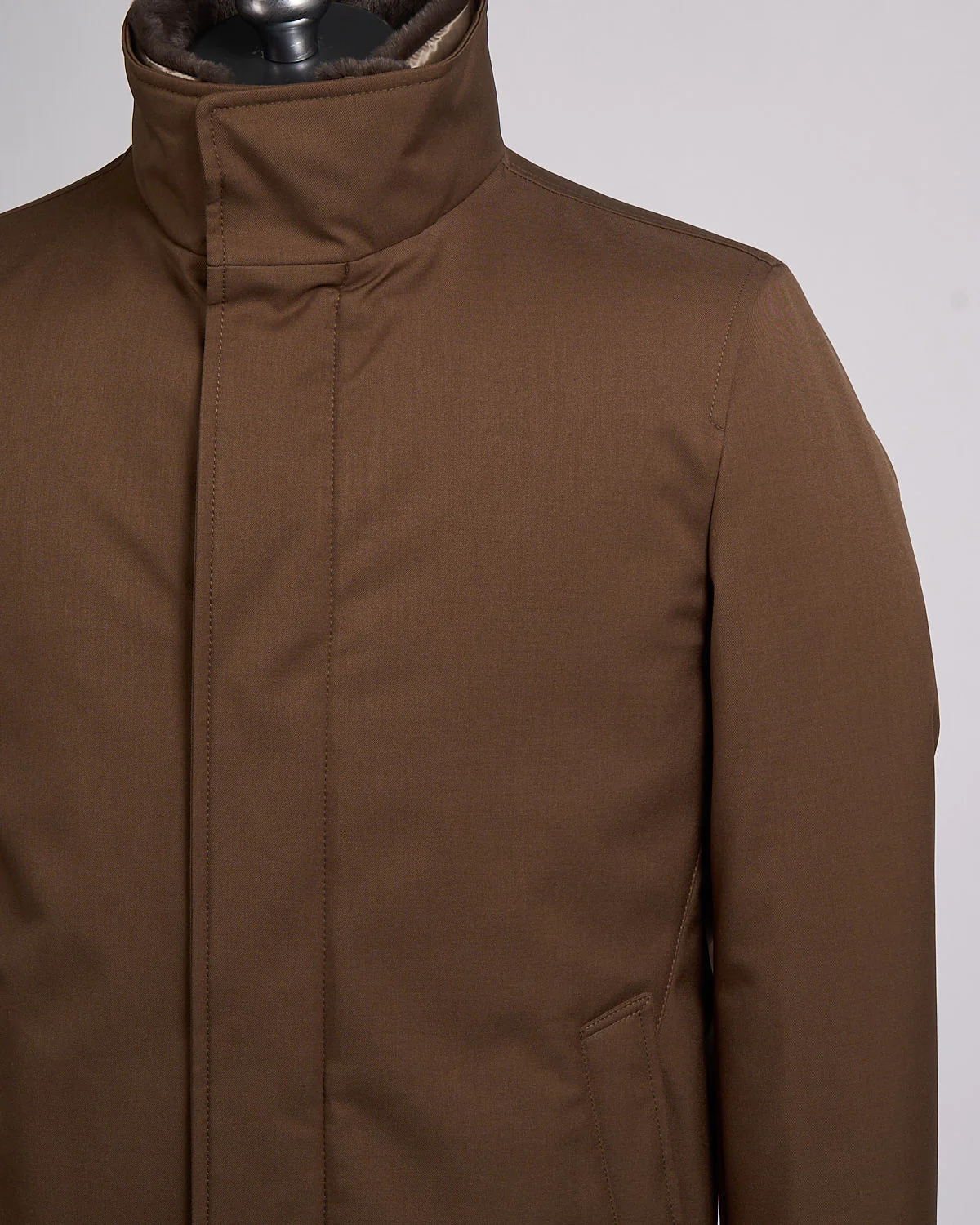 Nylon Twill Car Coat W/ Removable Fur Collar - Image 2