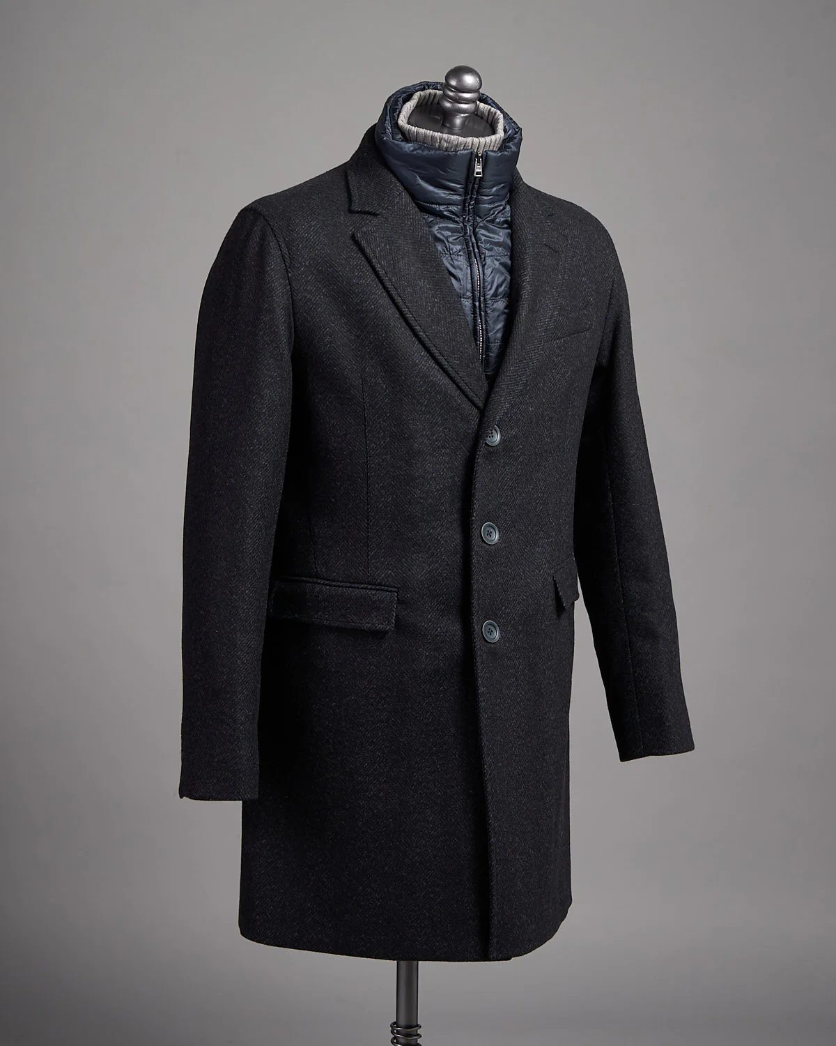 Shaded Effect Herringbone Tech Wool Winter Topcoat