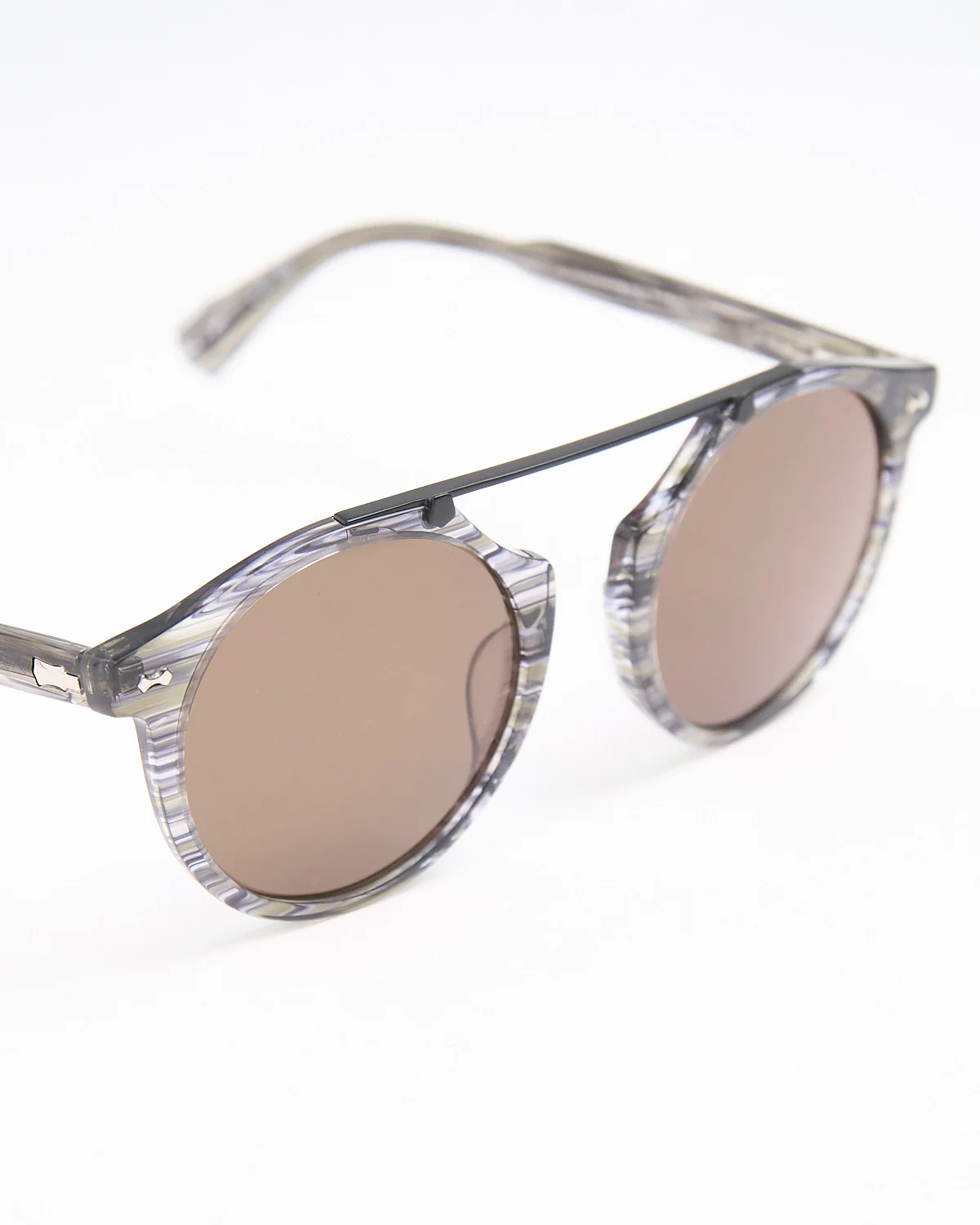 Striped Grey Round Isolated Lens SJV568 Sunglasses - Image 3