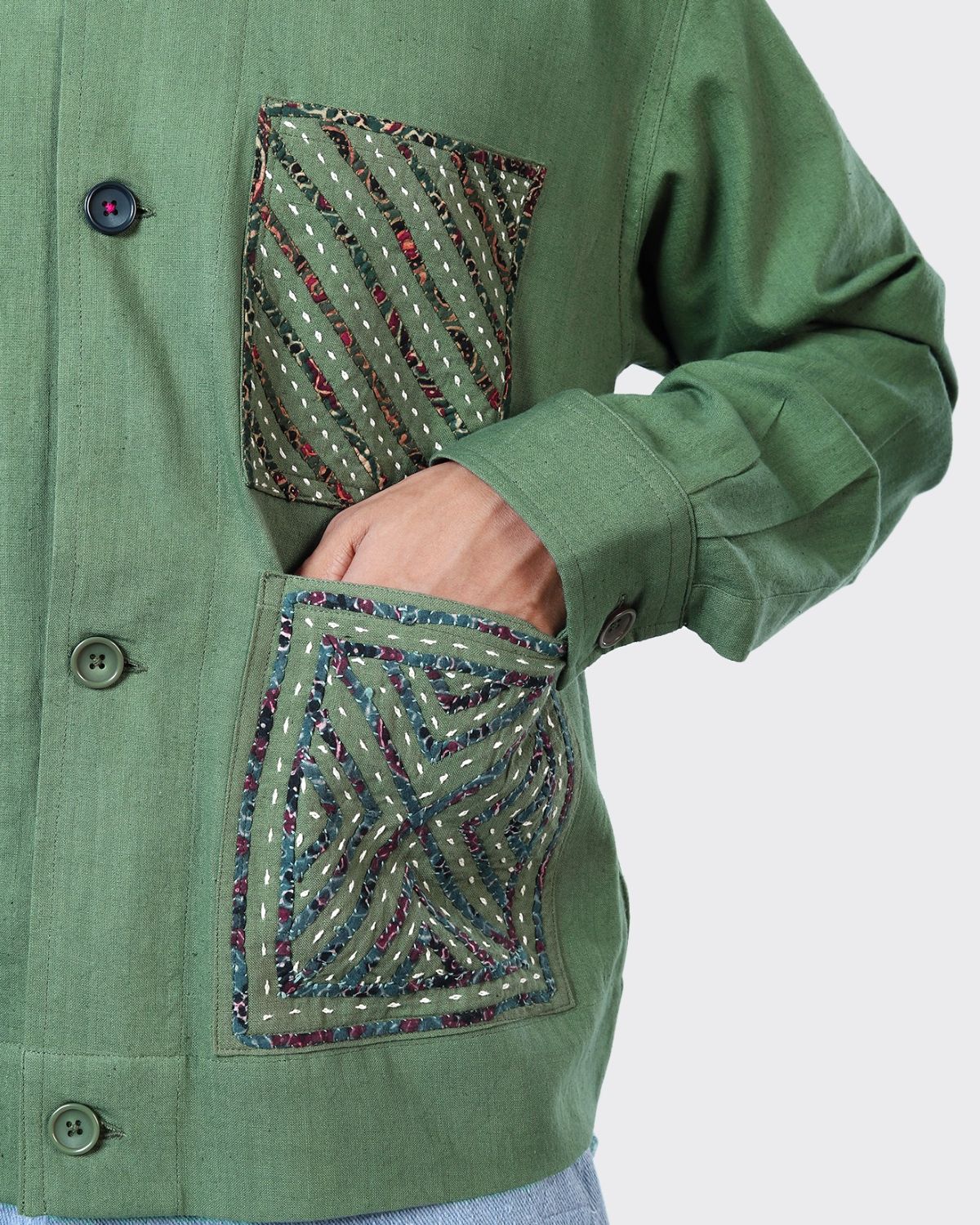 Boxy Fit 'Bodhi' Rabari Appliqué Cotton 4 Button Jacket - Image 2