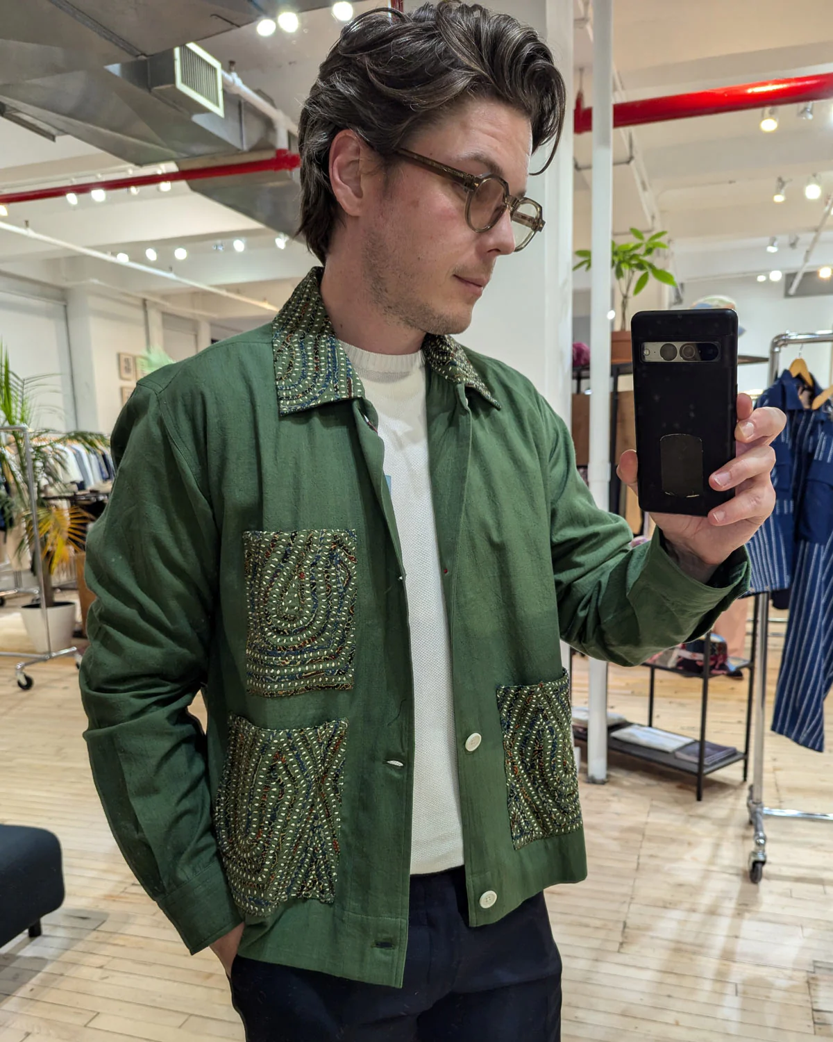 Boxy Fit 'Bodhi' Rabari Appliqué Cotton 4 Button Jacket - Image 6