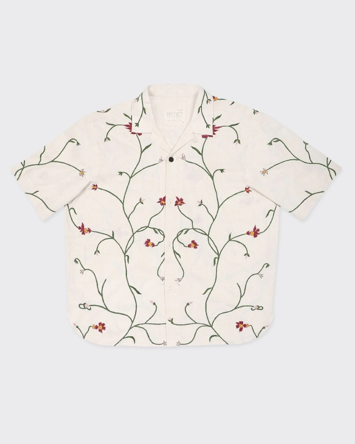 Oversized Khadi Cotton With Hand Embroidery Camp Collar Shirt