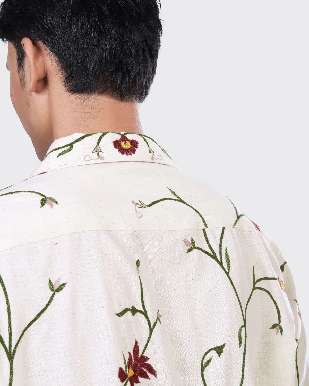 Oversized Khadi Cotton With Hand Embroidery Camp Collar Shirt - Image 2