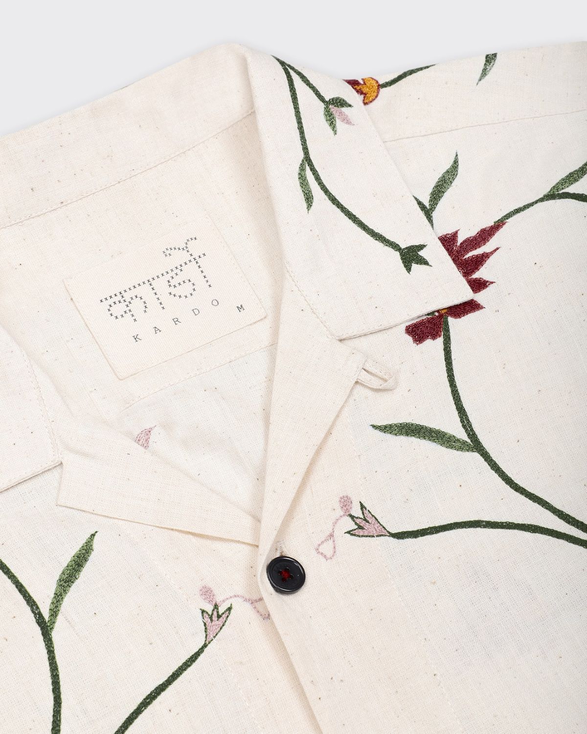 Oversized Khadi Cotton With Hand Embroidery Camp Collar Shirt - Image 4
