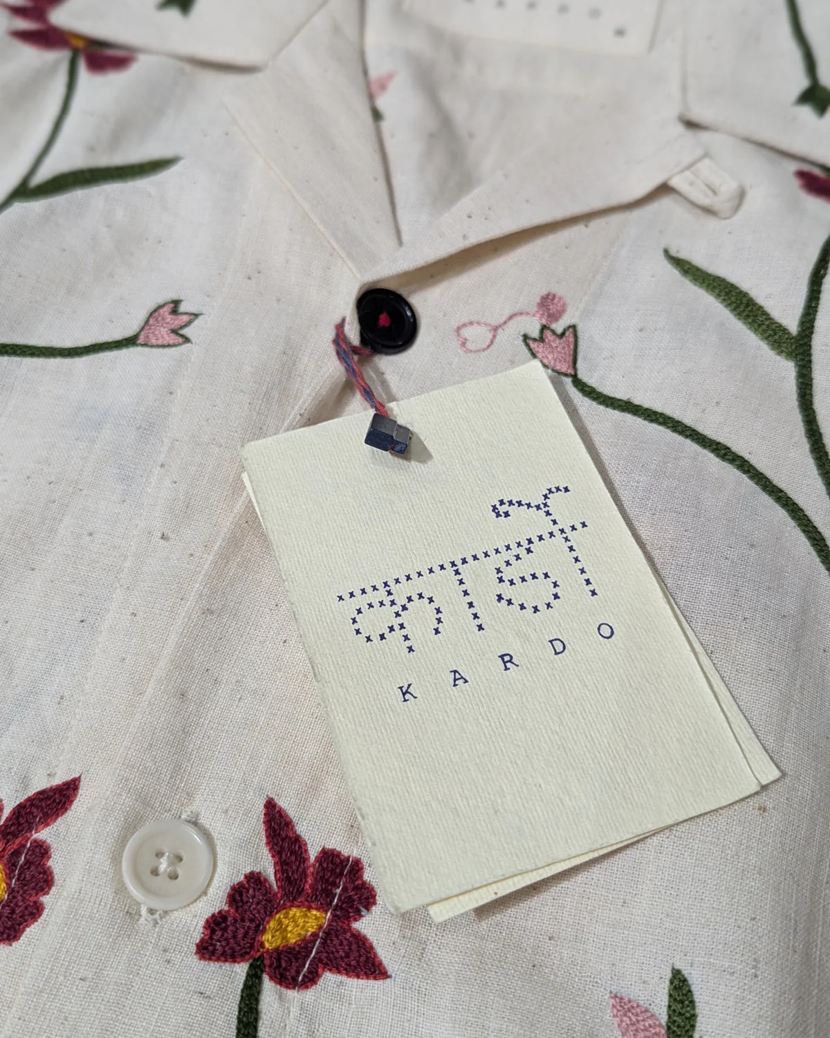 Oversized Khadi Cotton With Hand Embroidery Camp Collar Shirt - Image 5