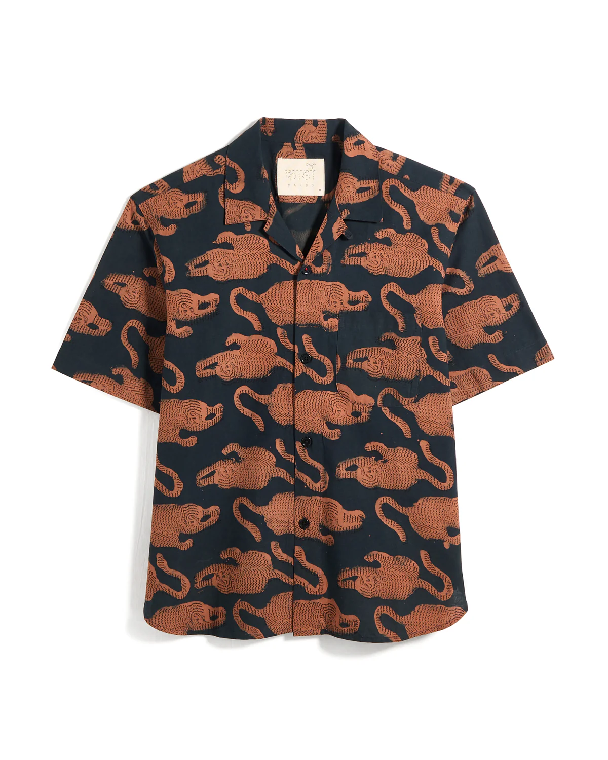 Ronen Tiger Motif Hand Block Print Shirt