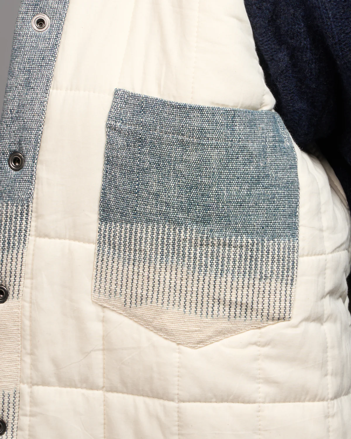 Woody Handloom Cotton Jacket In Off White & Grey - Image 5