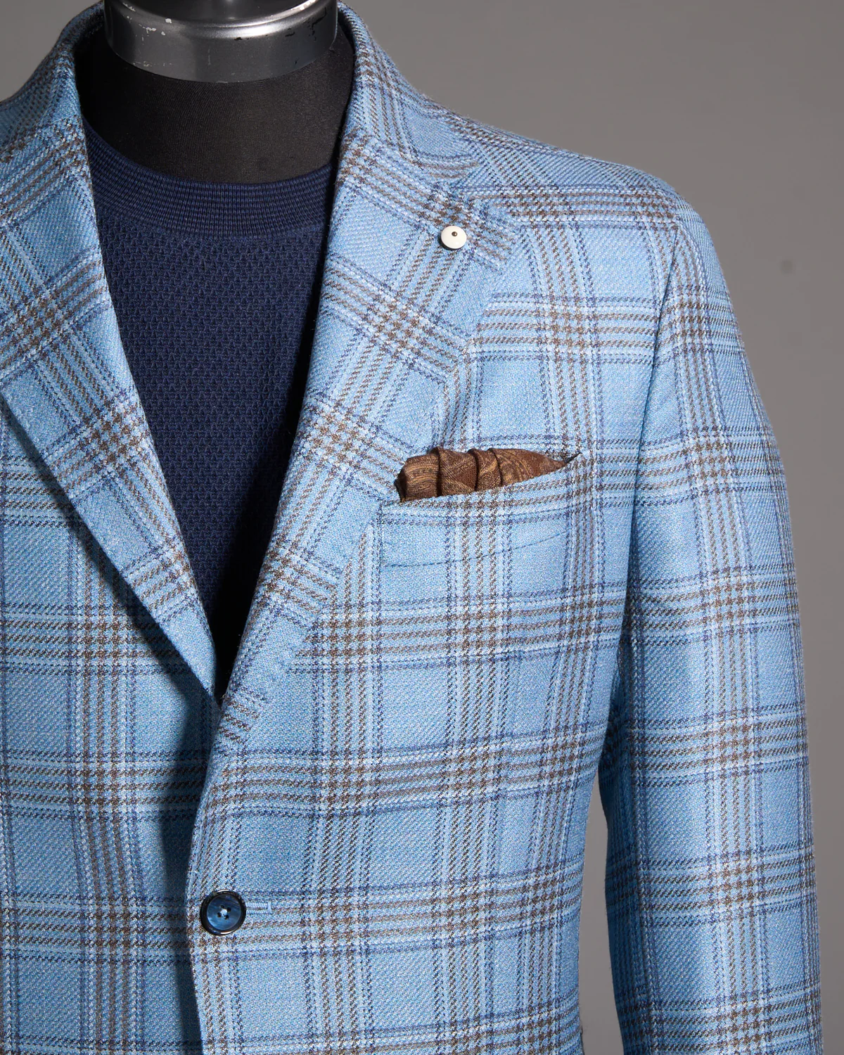 Blue Check Wool-Silk Linen Sport Jacket - Image 2
