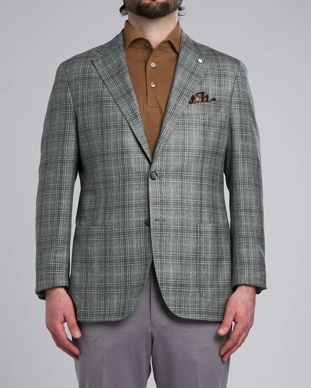 Grey Green Check Silk-Wool Sport Jacket