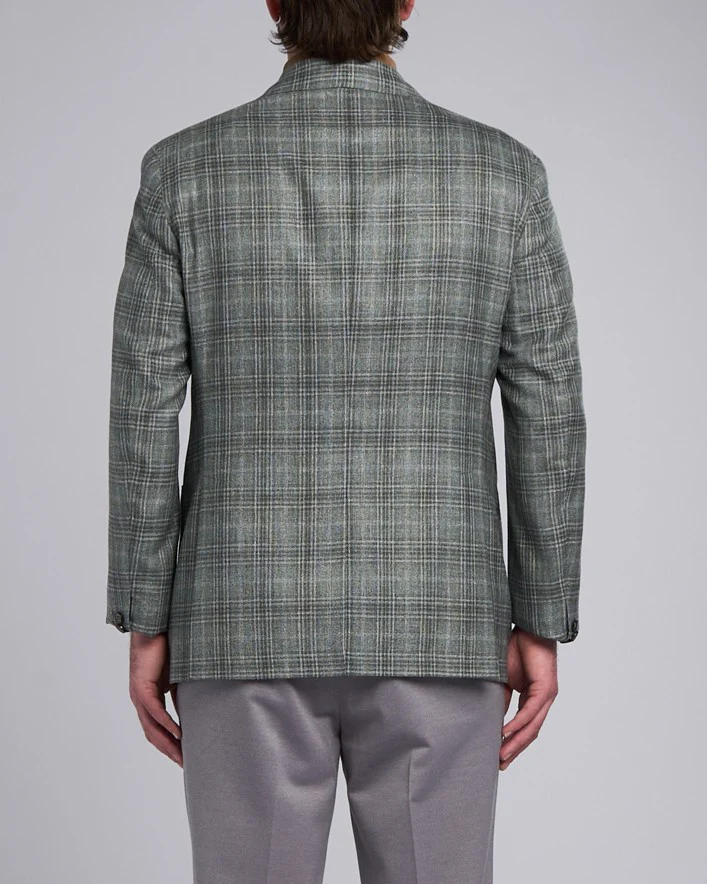 Grey Green Check Silk-Wool Sport Jacket - Image 3
