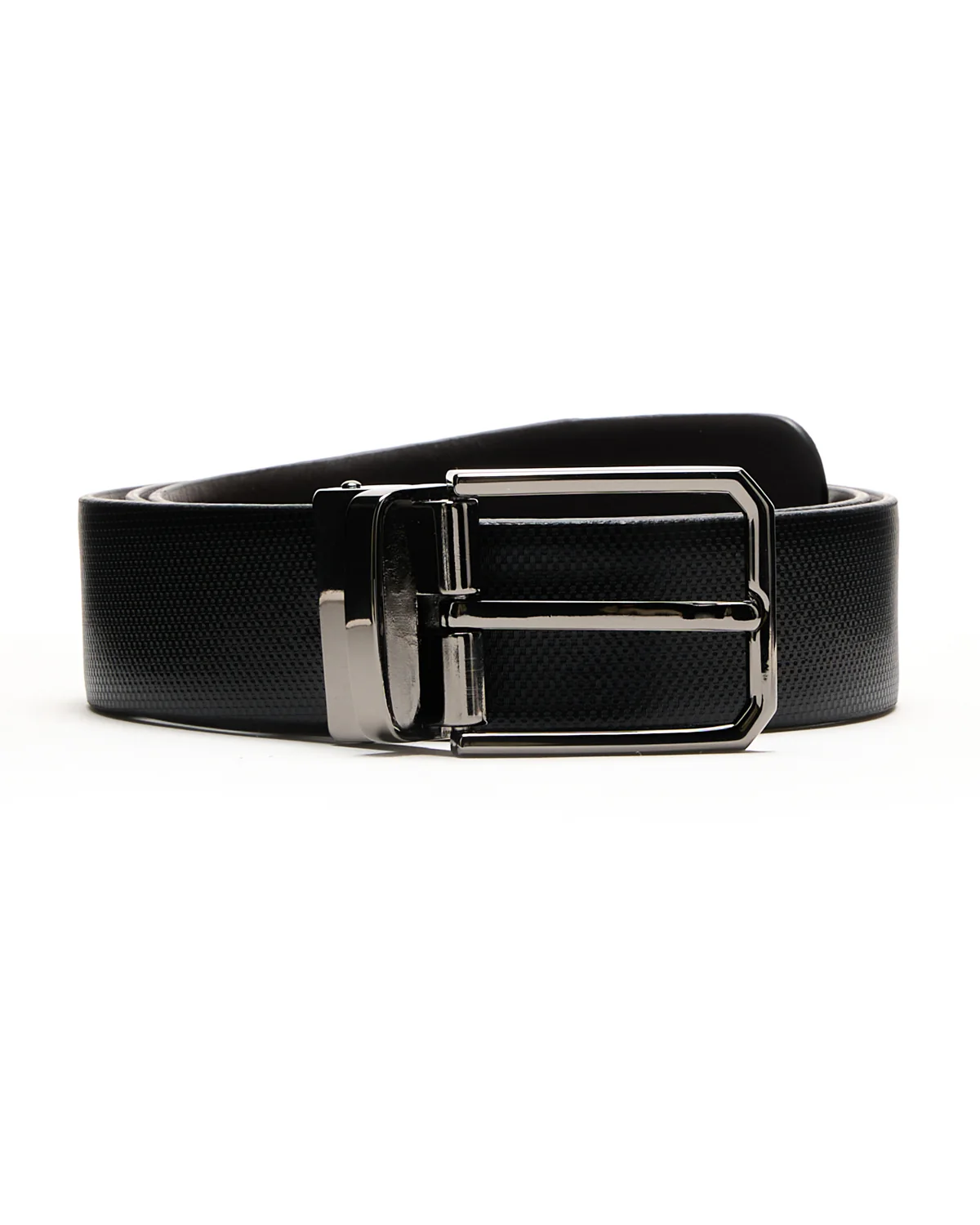Reversible Micro Squares & Plain Leather Belt