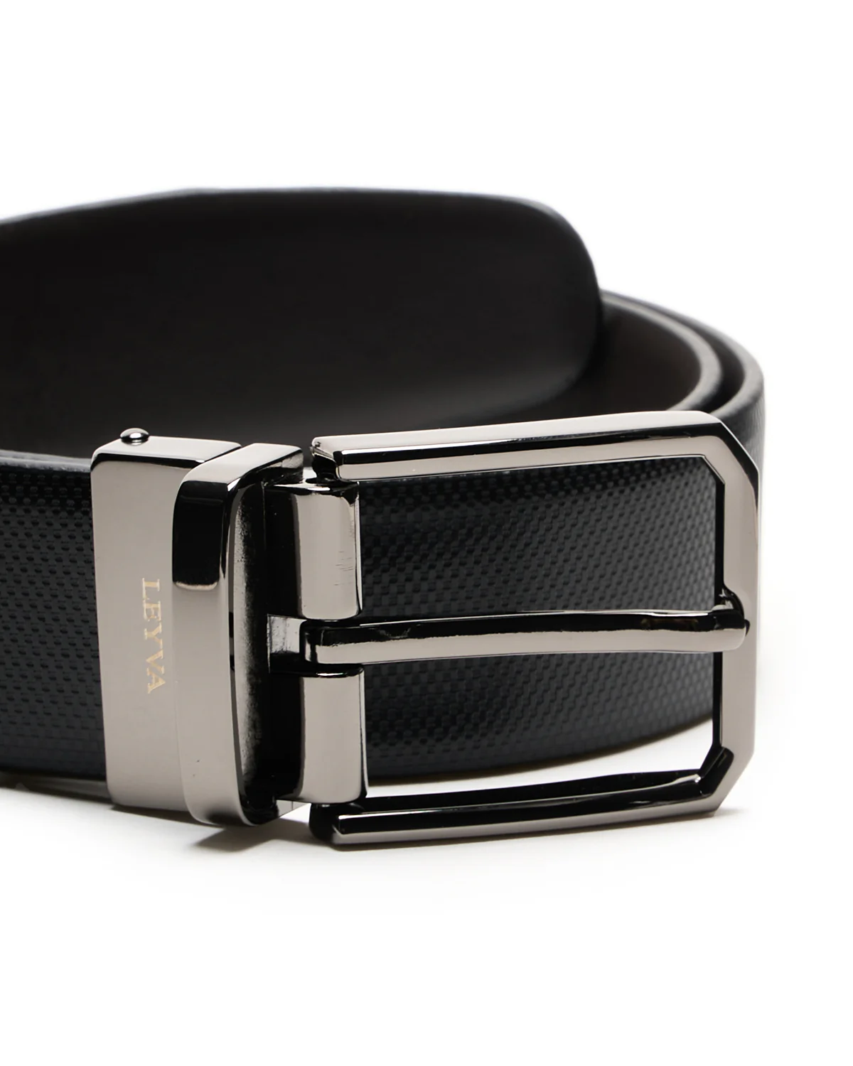 Reversible Micro Squares & Plain Leather Belt - Image 2