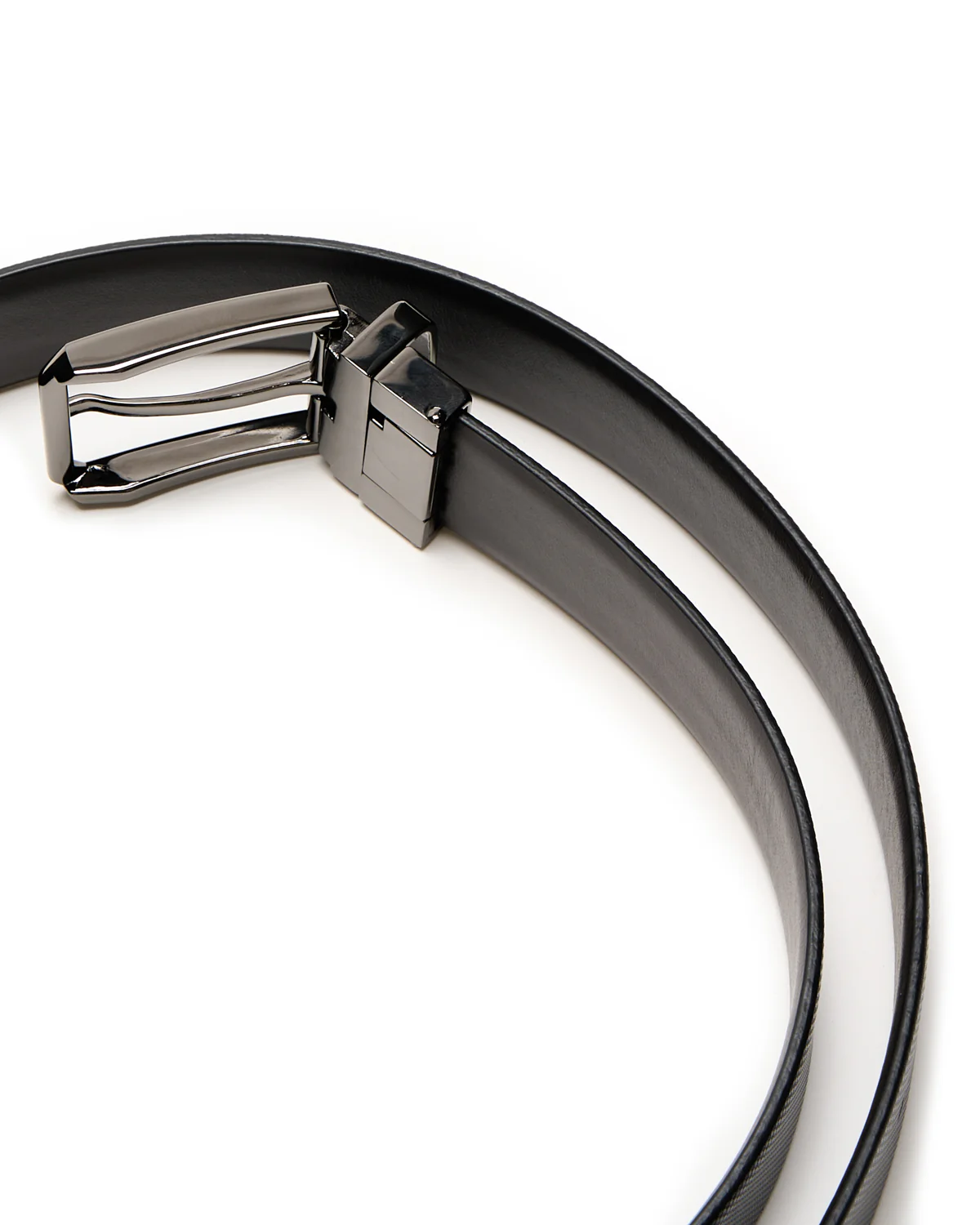 Reversible Micro Squares & Plain Leather Belt - Image 3