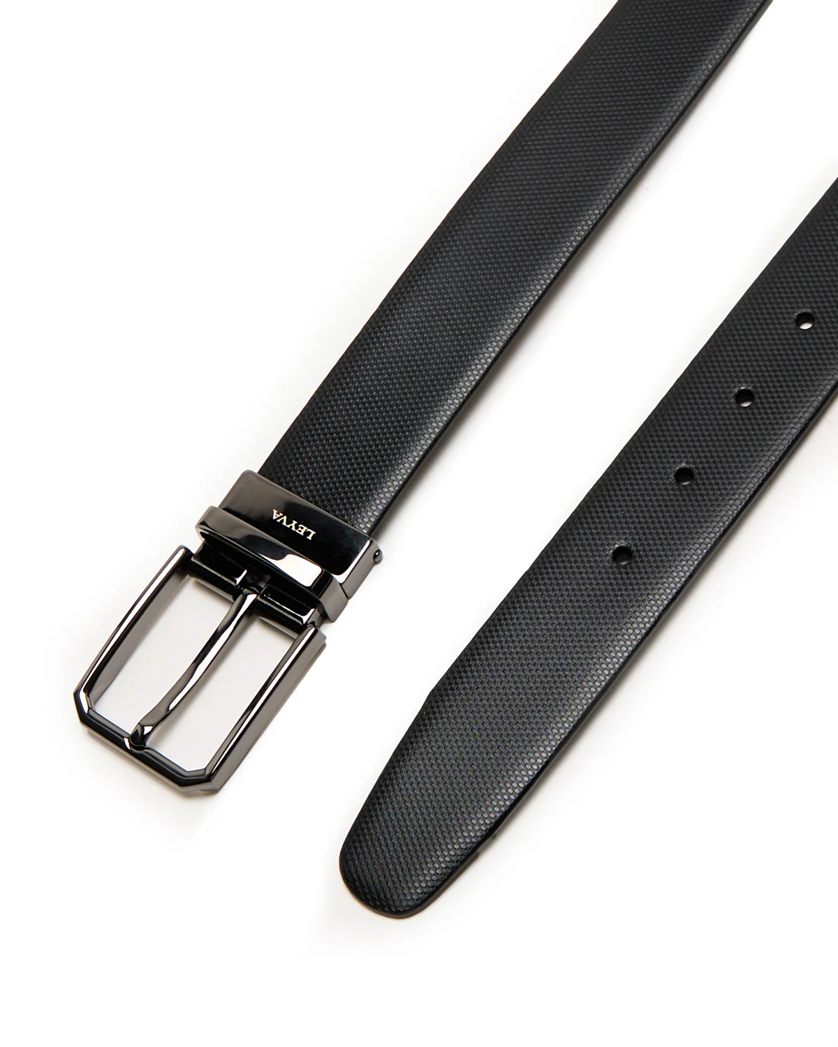 Reversible Micro Squares & Plain Leather Belt - Image 4