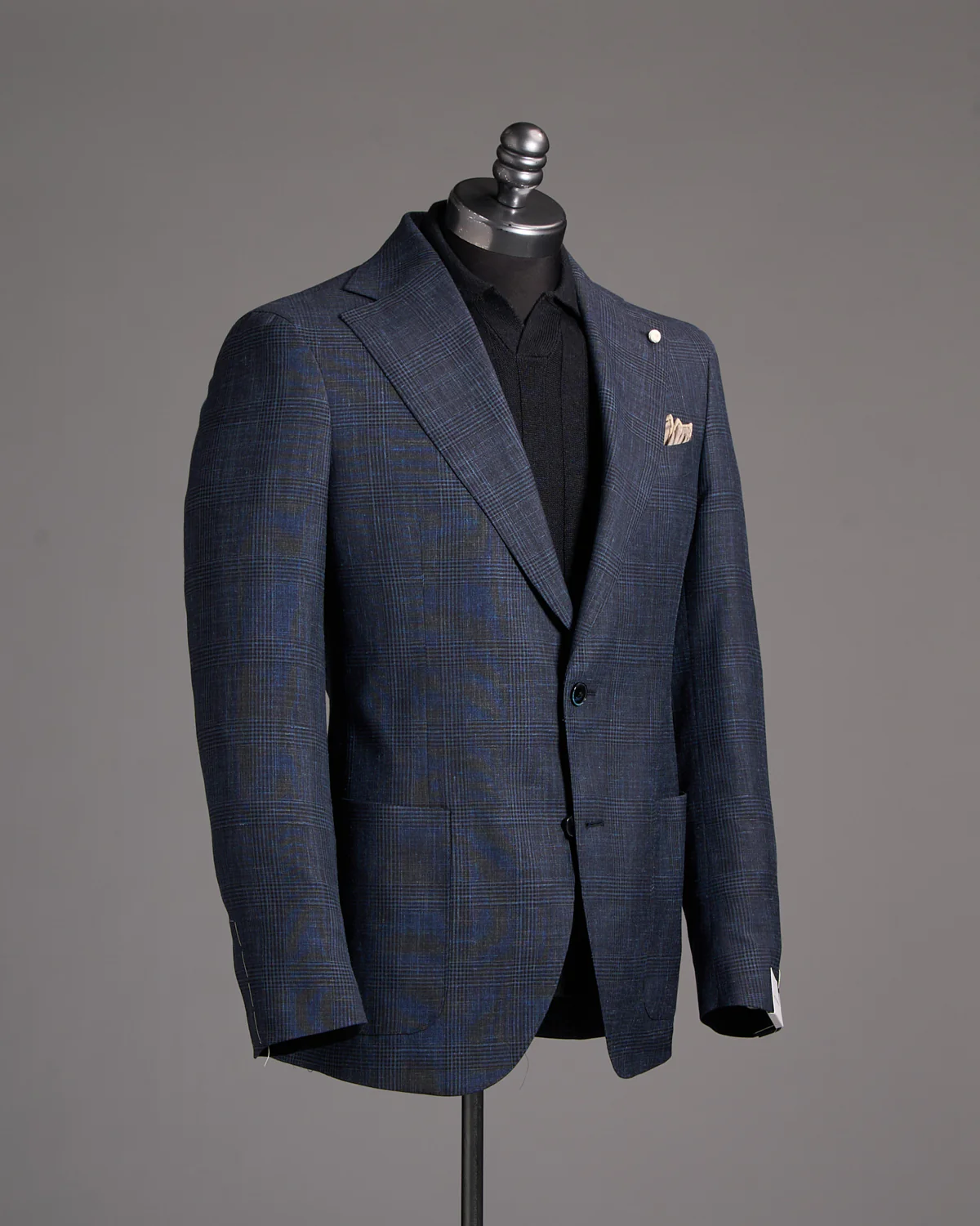 Navy Prince Of Wales Wool-Silk-Linen Sport Jacket
