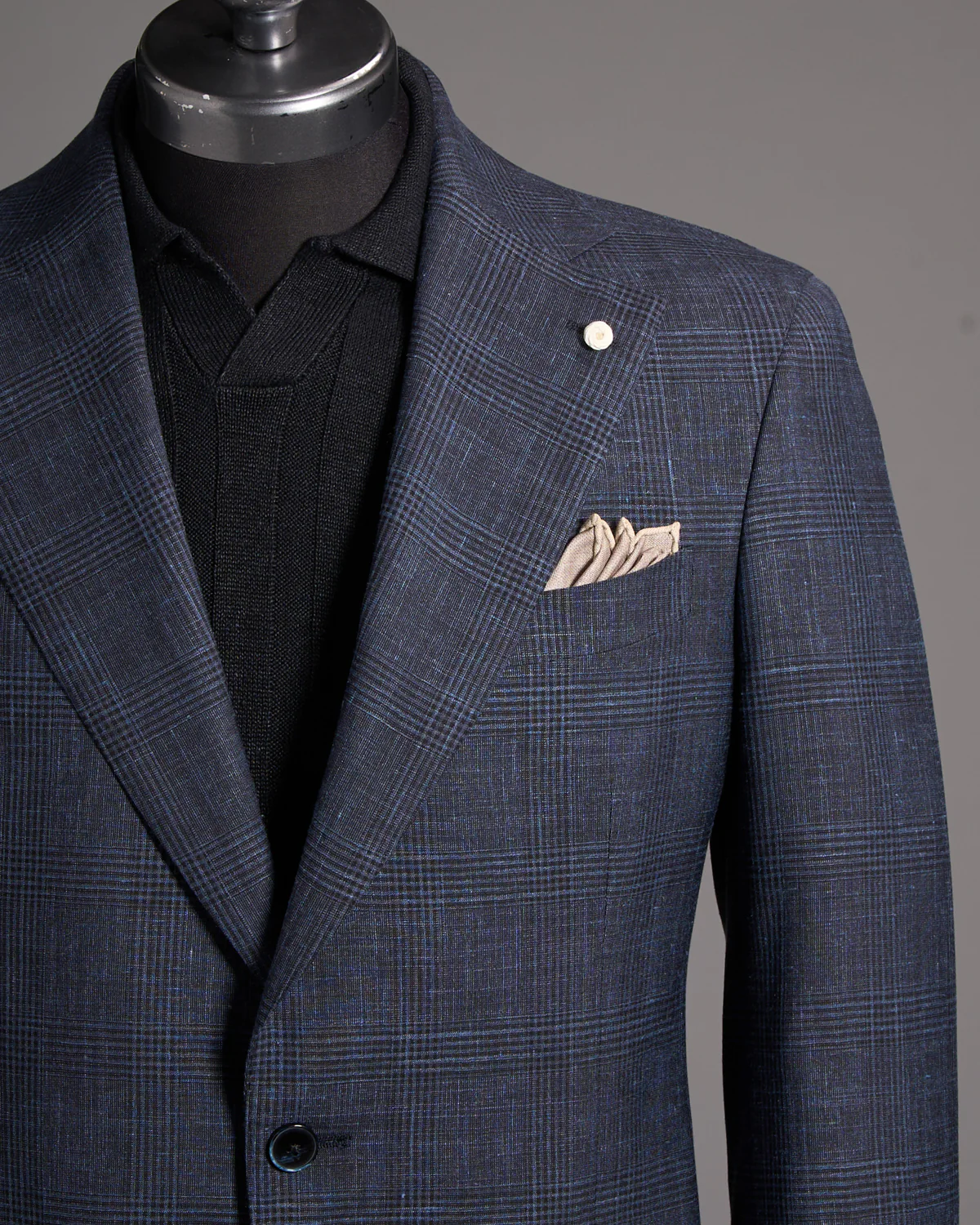 Navy Prince Of Wales Wool-Silk-Linen Sport Jacket - Image 2