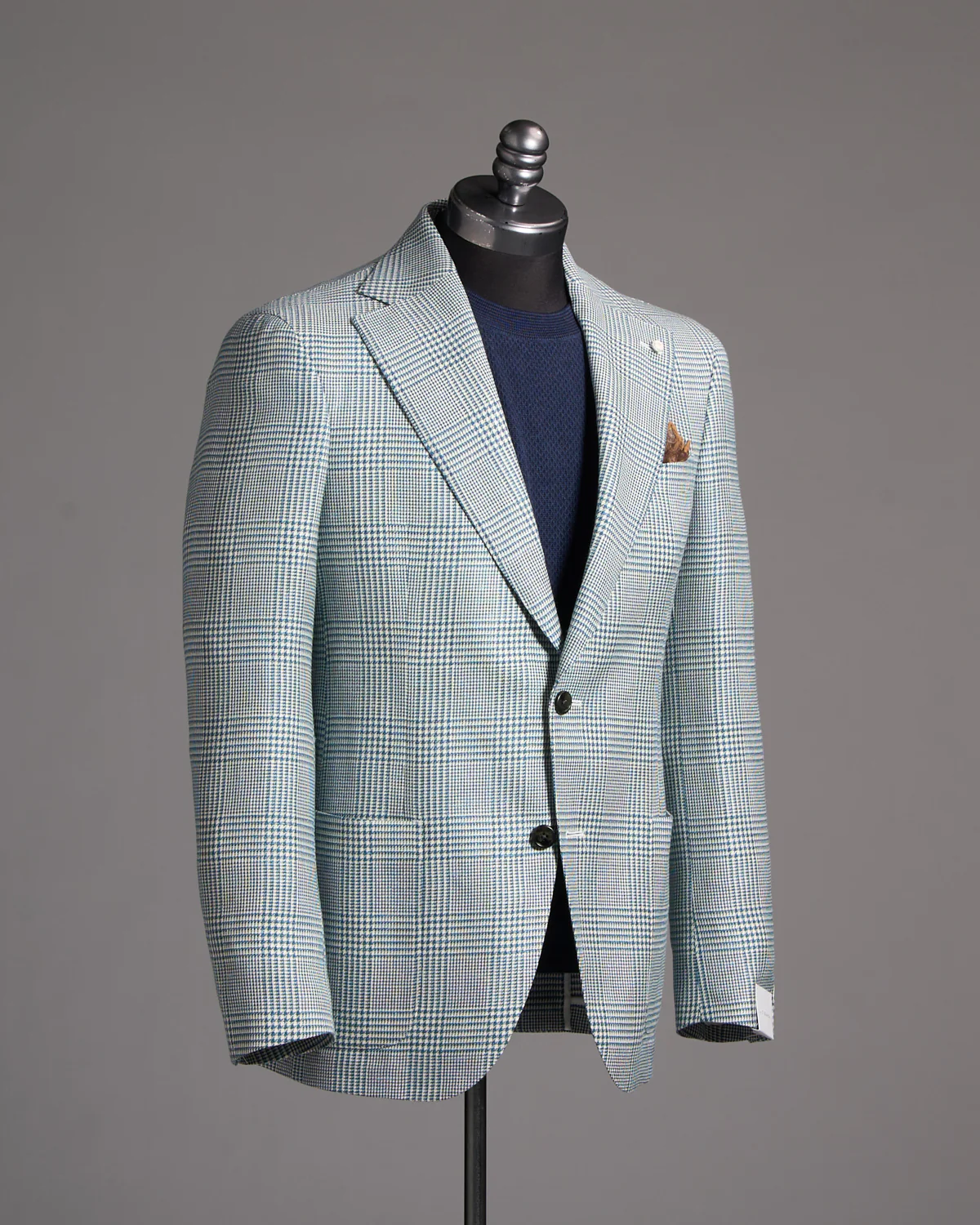 Teal Glen Plaid Wool-Silk-Linen Sport Jacket