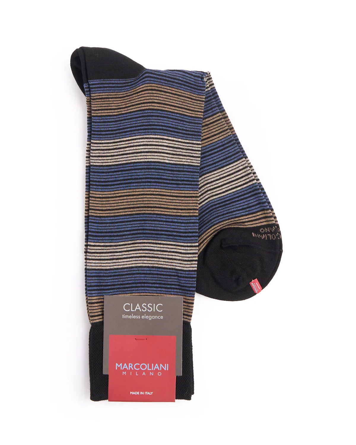 Black / Camel Pima Cotton Scala Stripe Socks - Image 2