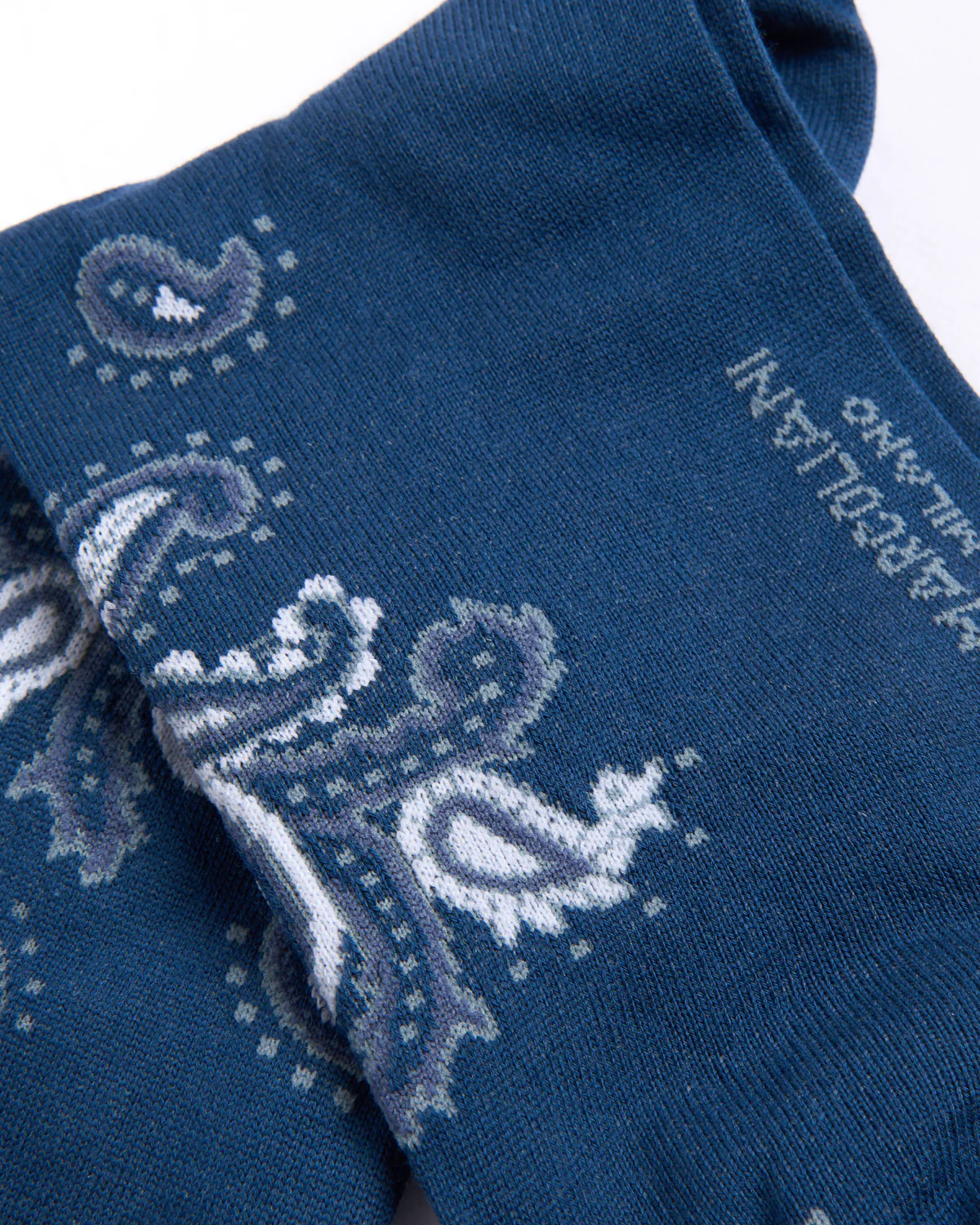 Dark Blue Denim Pima Cotton Jali Paisley Socks - Image 3