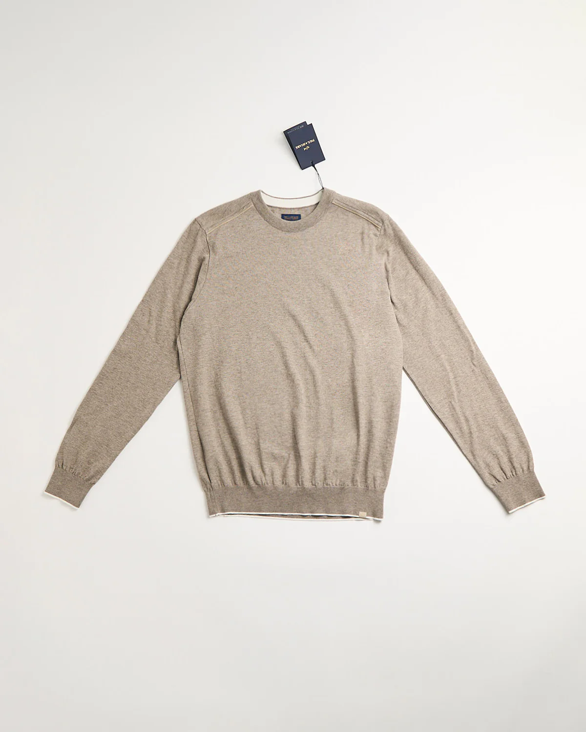 Leather Trim Cotton & Cashmere Crewneck