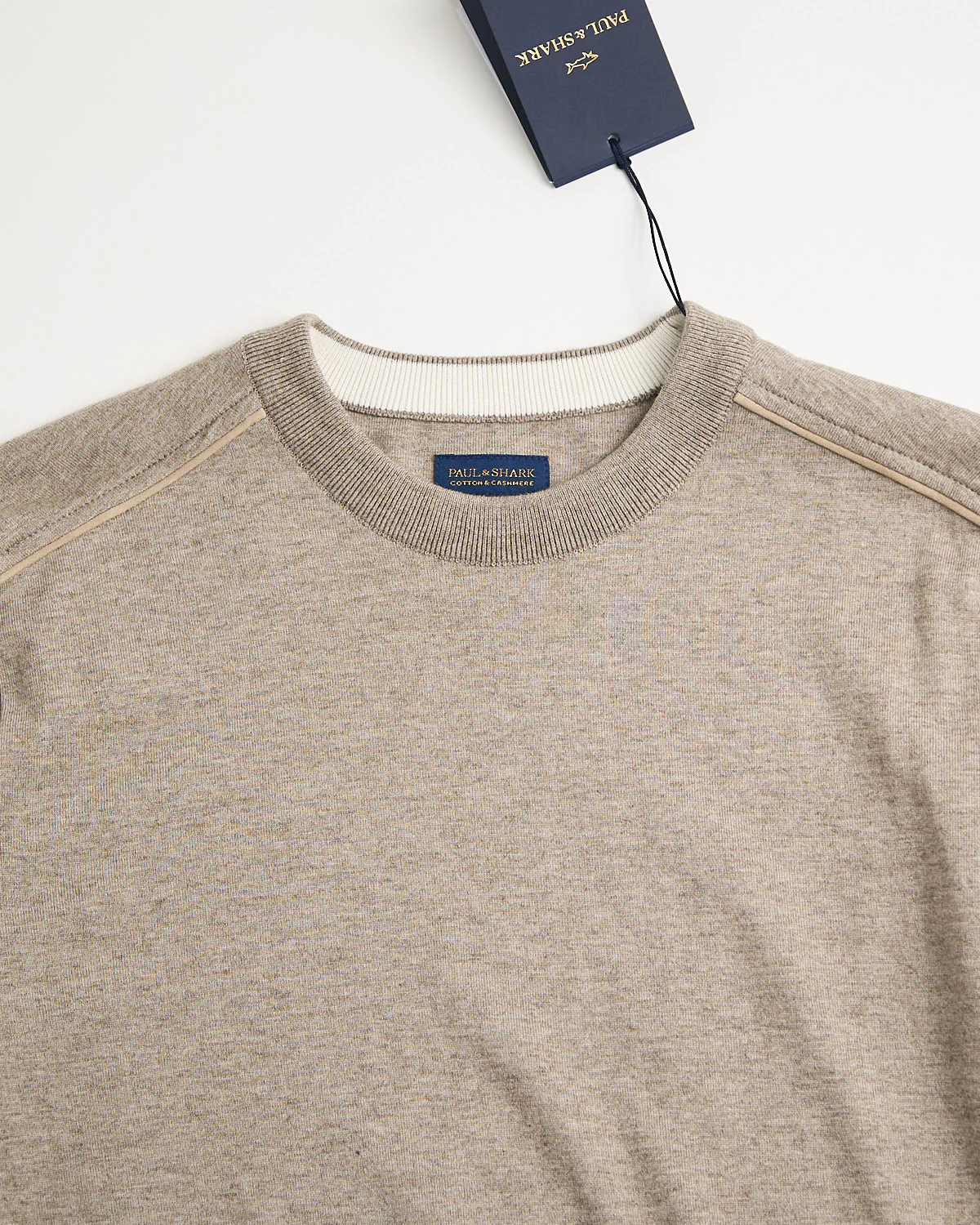 Leather Trim Cotton & Cashmere Crewneck - Image 2
