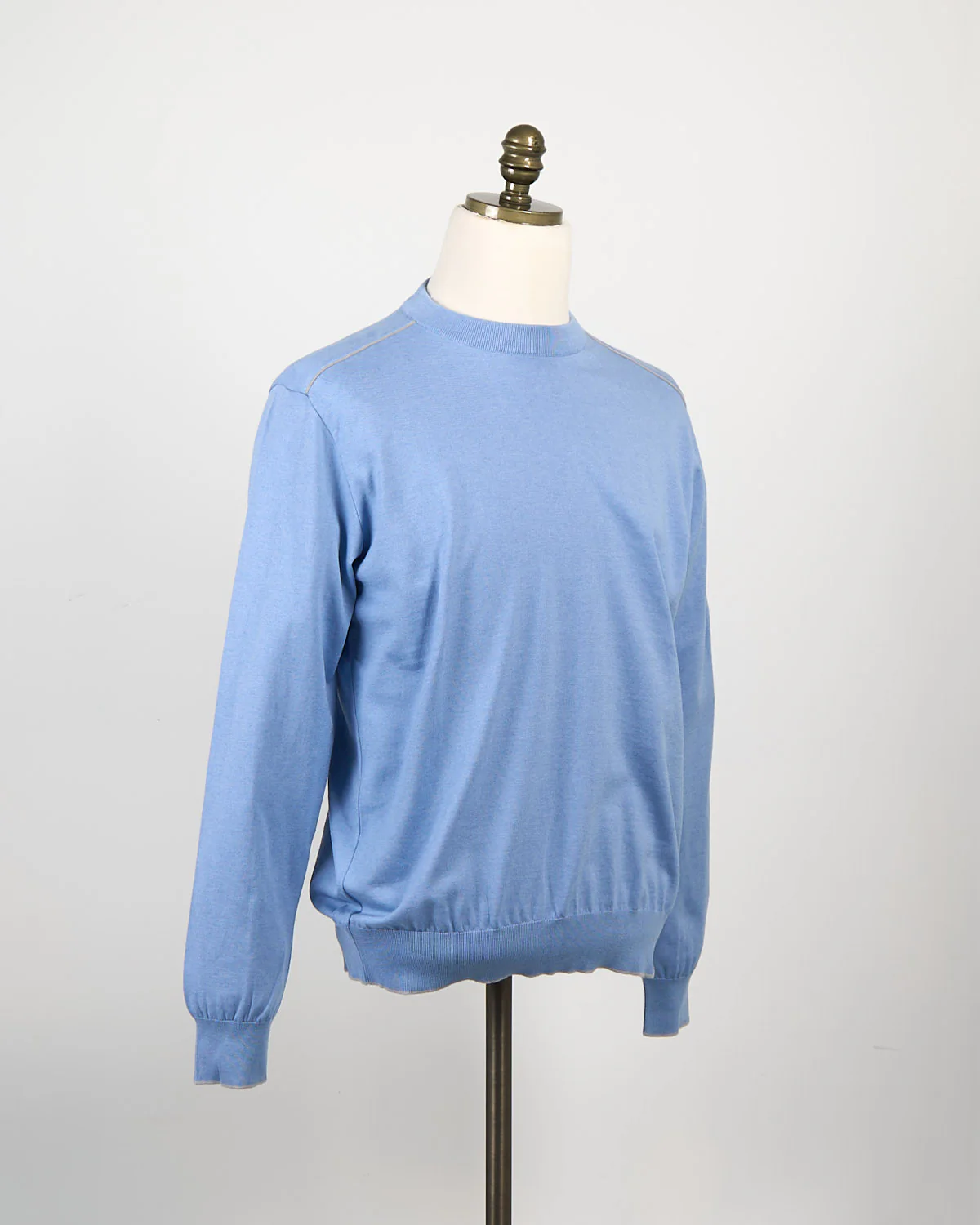 Leather Trim Cotton & Cashmere Crewneck