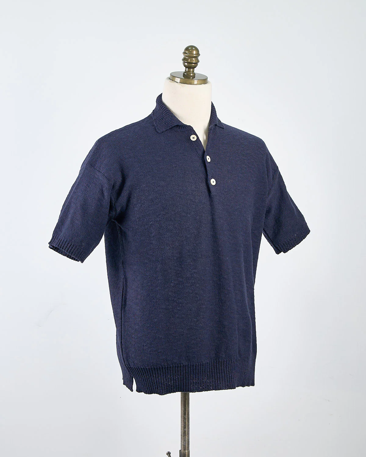 Relaxed Fit Cotton & Linen Ribbed Collar Polo