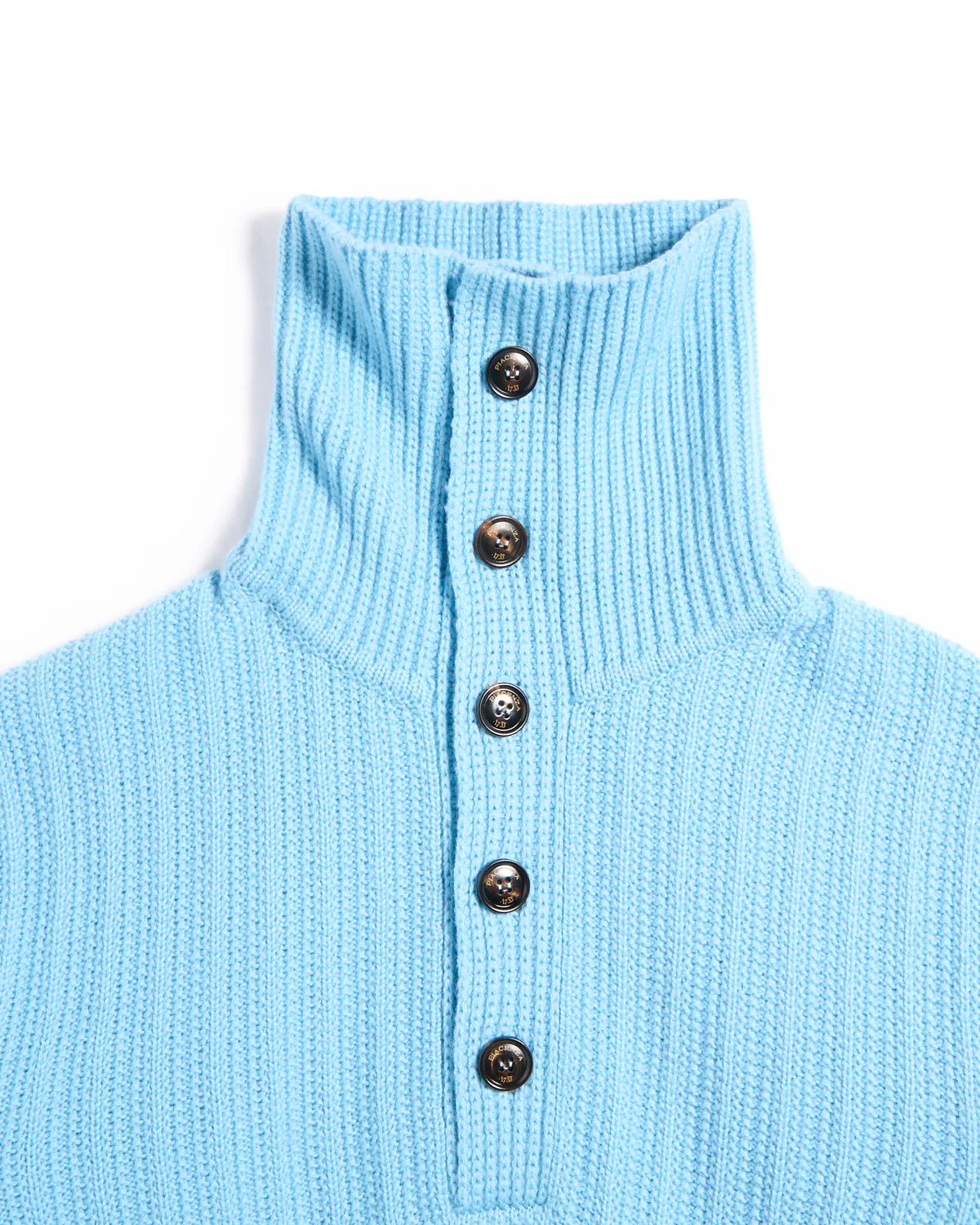 5 Gauge Geelong Wool Exaggerated Button Mockneck Sweater - Image 2