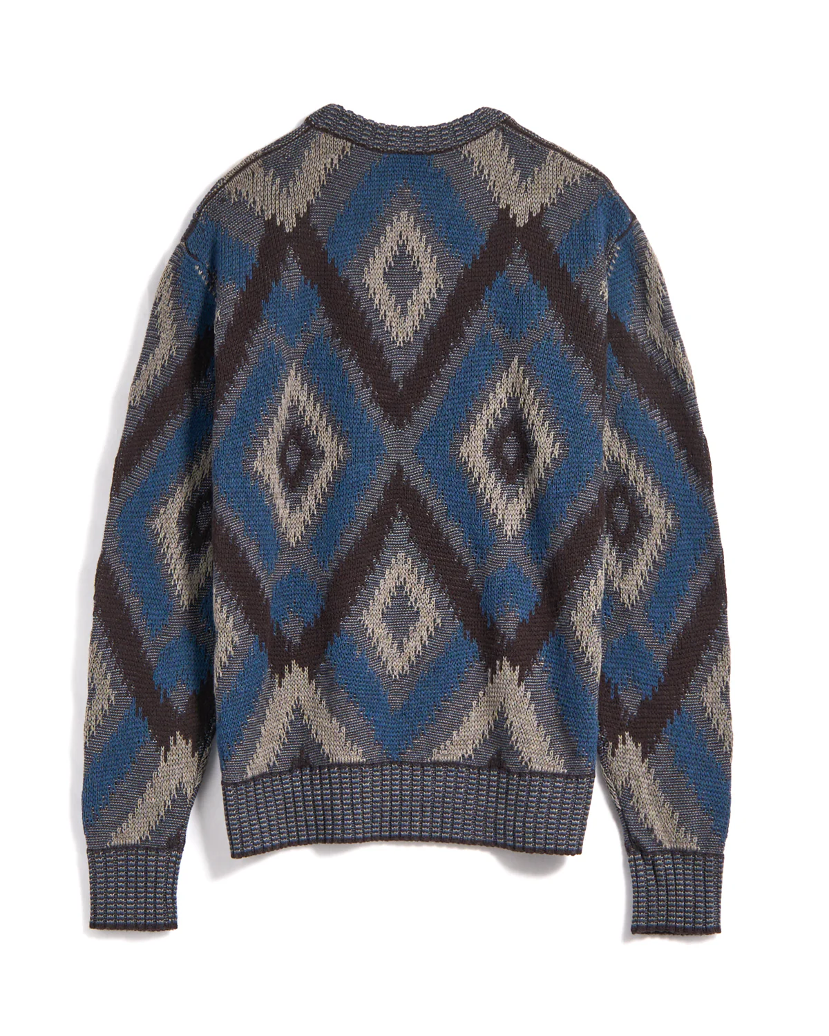 5 Gauge Merino Wool Fil A Fil Ikat Argyle Crewneck Sweater - Image 3