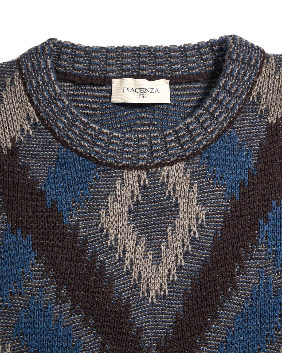 5 Gauge Merino Wool Fil A Fil Ikat Argyle Crewneck Sweater - Image 4