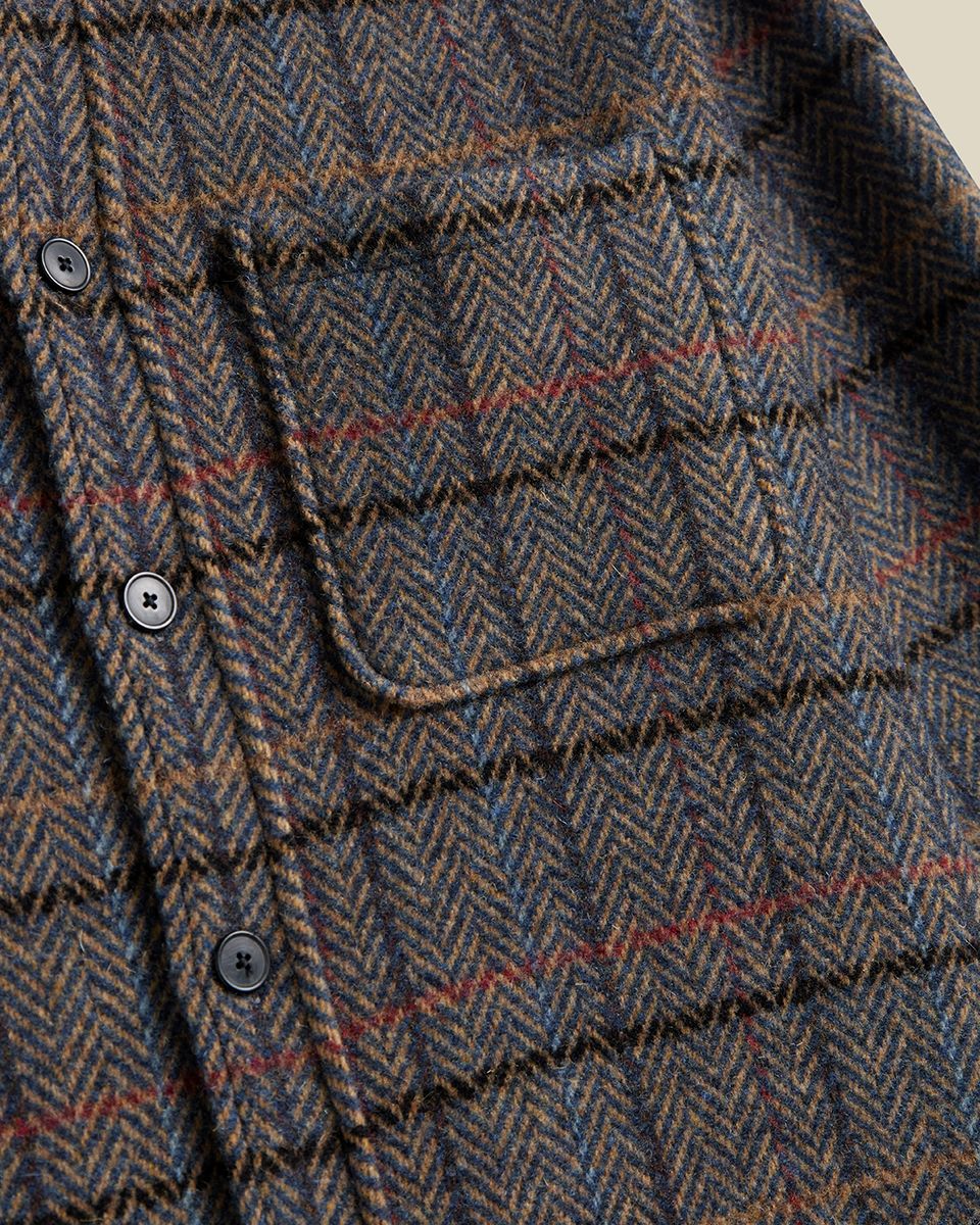 100% Wool 'Type' Herringbone Plaid Lined Overshirt - Image 3