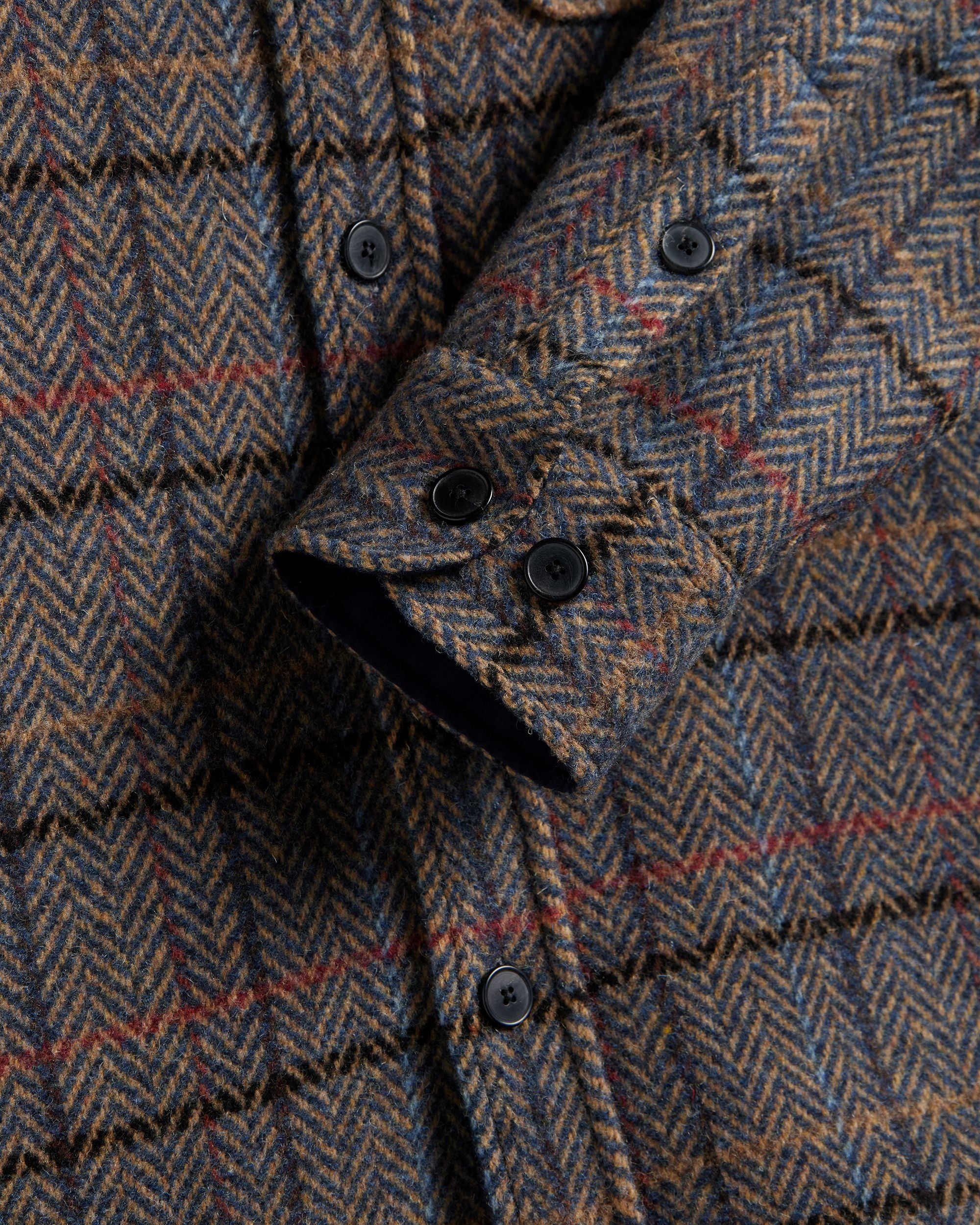 100% Wool 'Type' Herringbone Plaid Lined Overshirt - Image 4