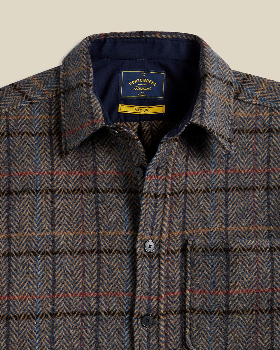 100% Wool 'Type' Herringbone Plaid Lined Overshirt - Image 5