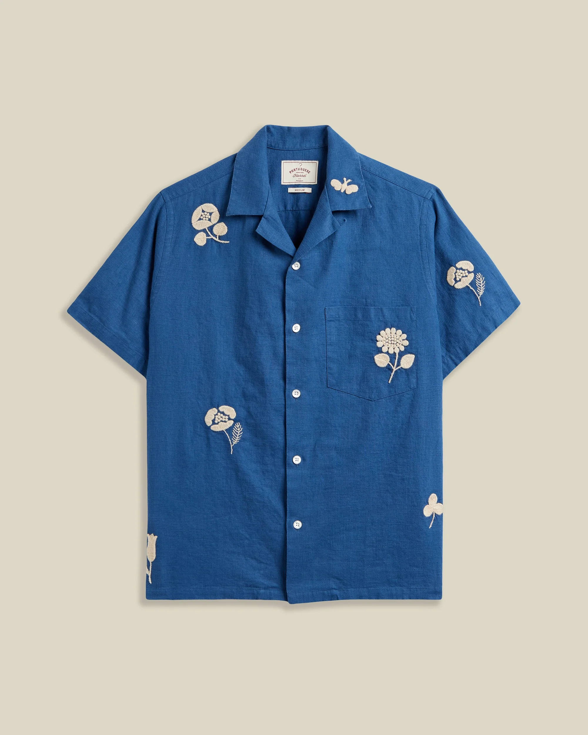 'Embroidery Nature Ramie' Camp Collar Shirt
