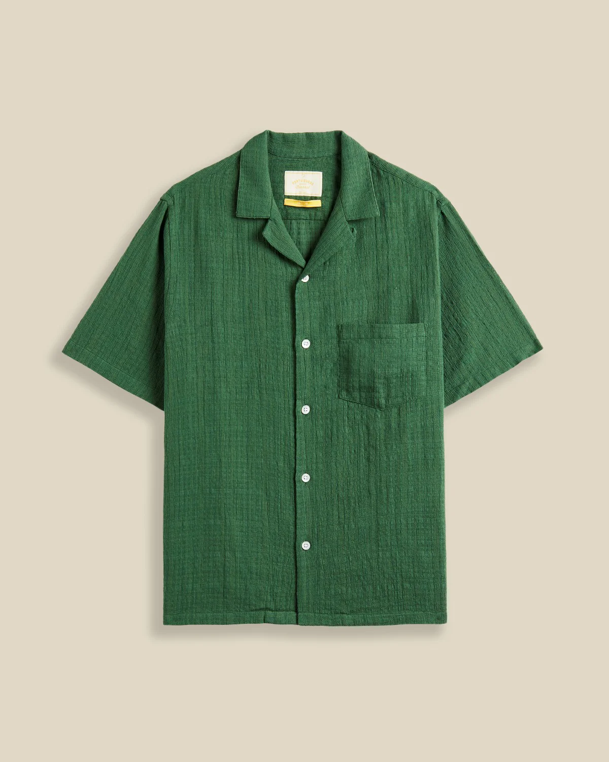 'Grain' Open Weave Cotton Camp Collar Shirt