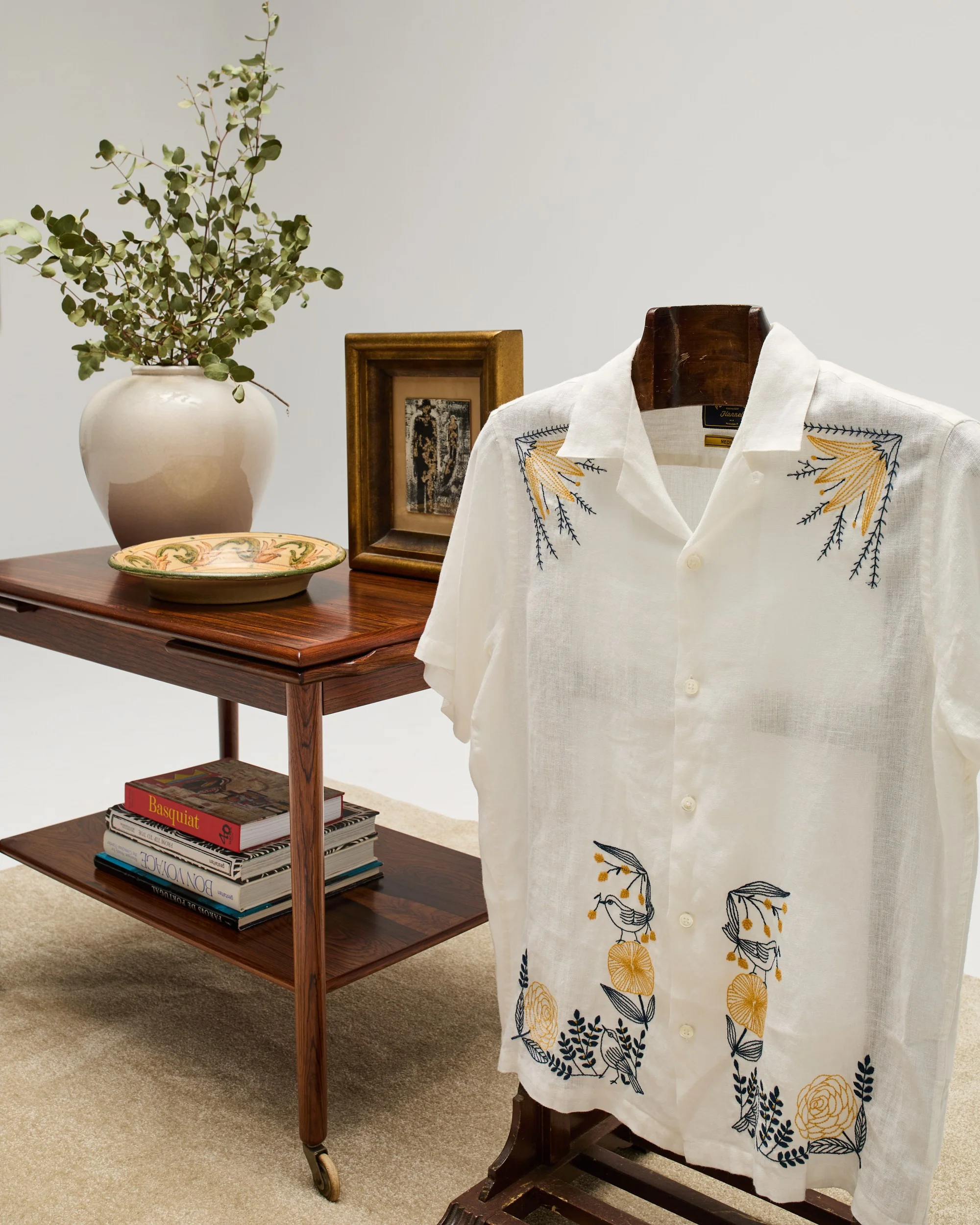 Hand Embroidered Bird & Flowers Camp Shirt - Image 2