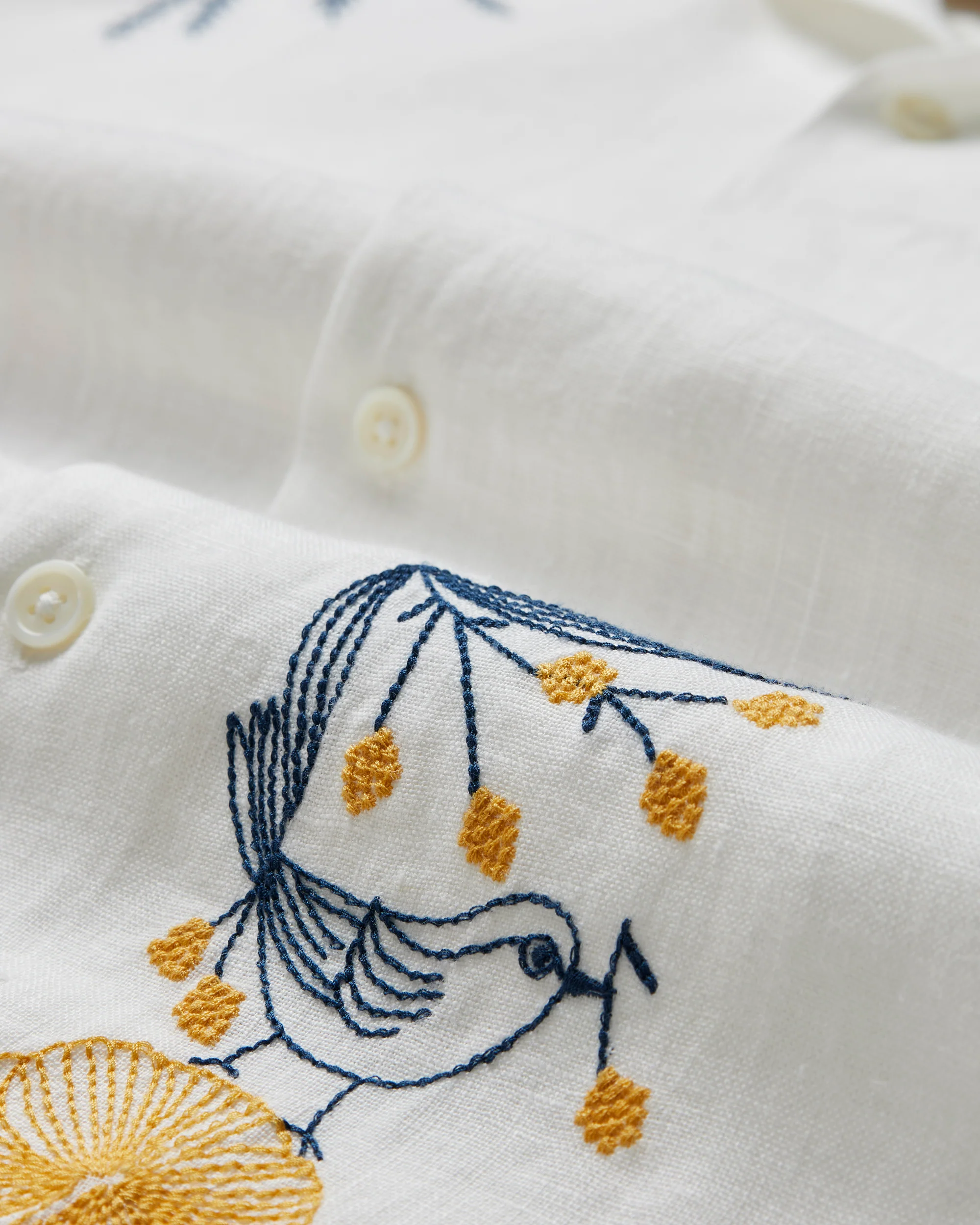 Hand Embroidered Bird & Flowers Camp Shirt - Image 4