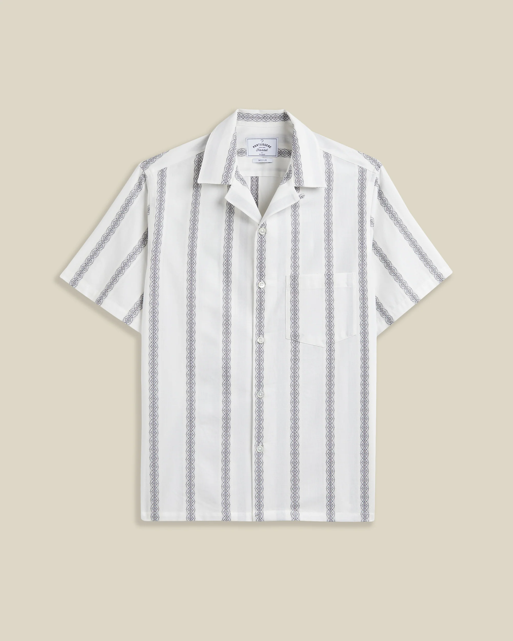 'Louro' Cotton Fine Embroidered Stripe Camp Collar Shirt
