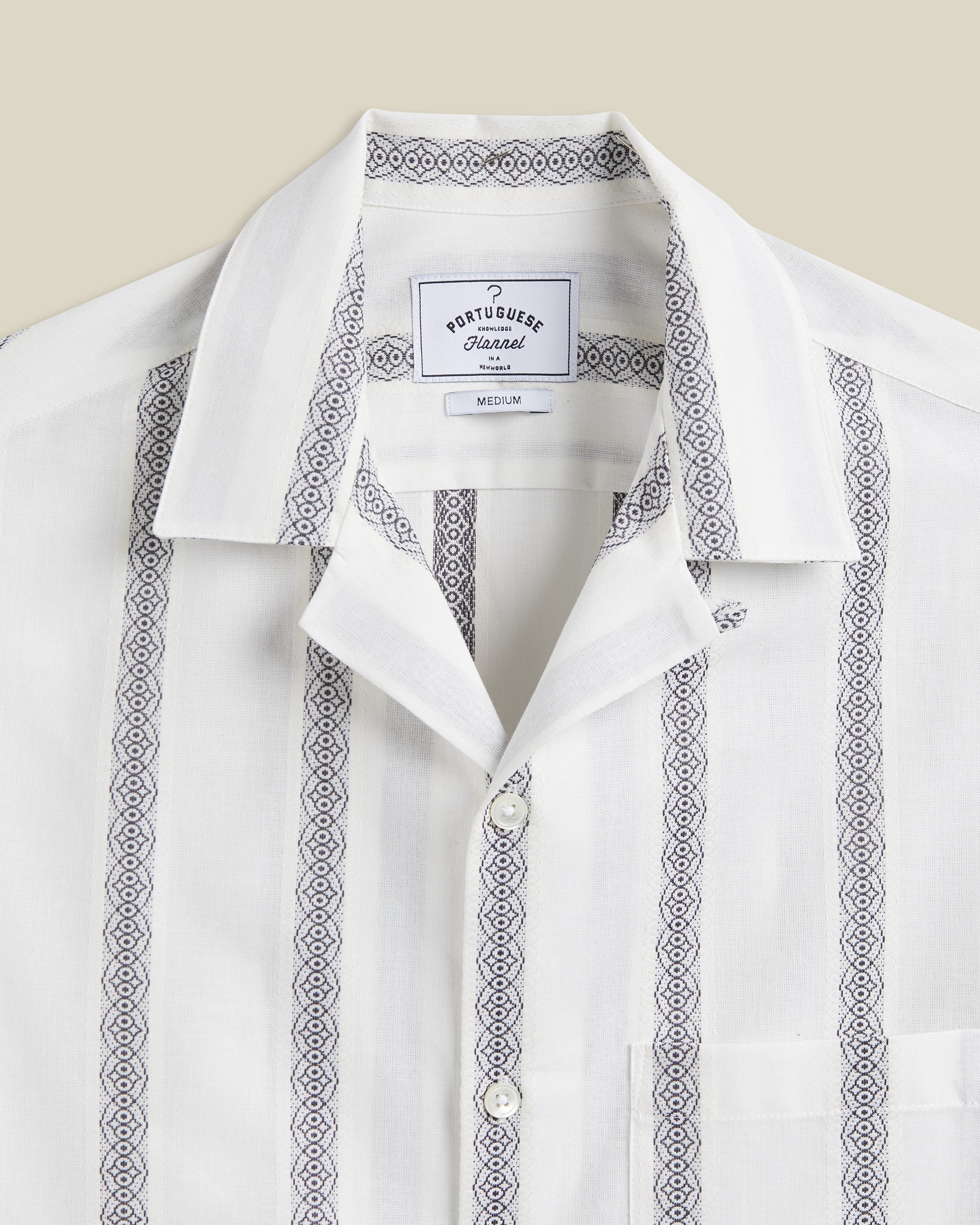 'Louro' Cotton Fine Embroidered Stripe Camp Collar Shirt - Image 2