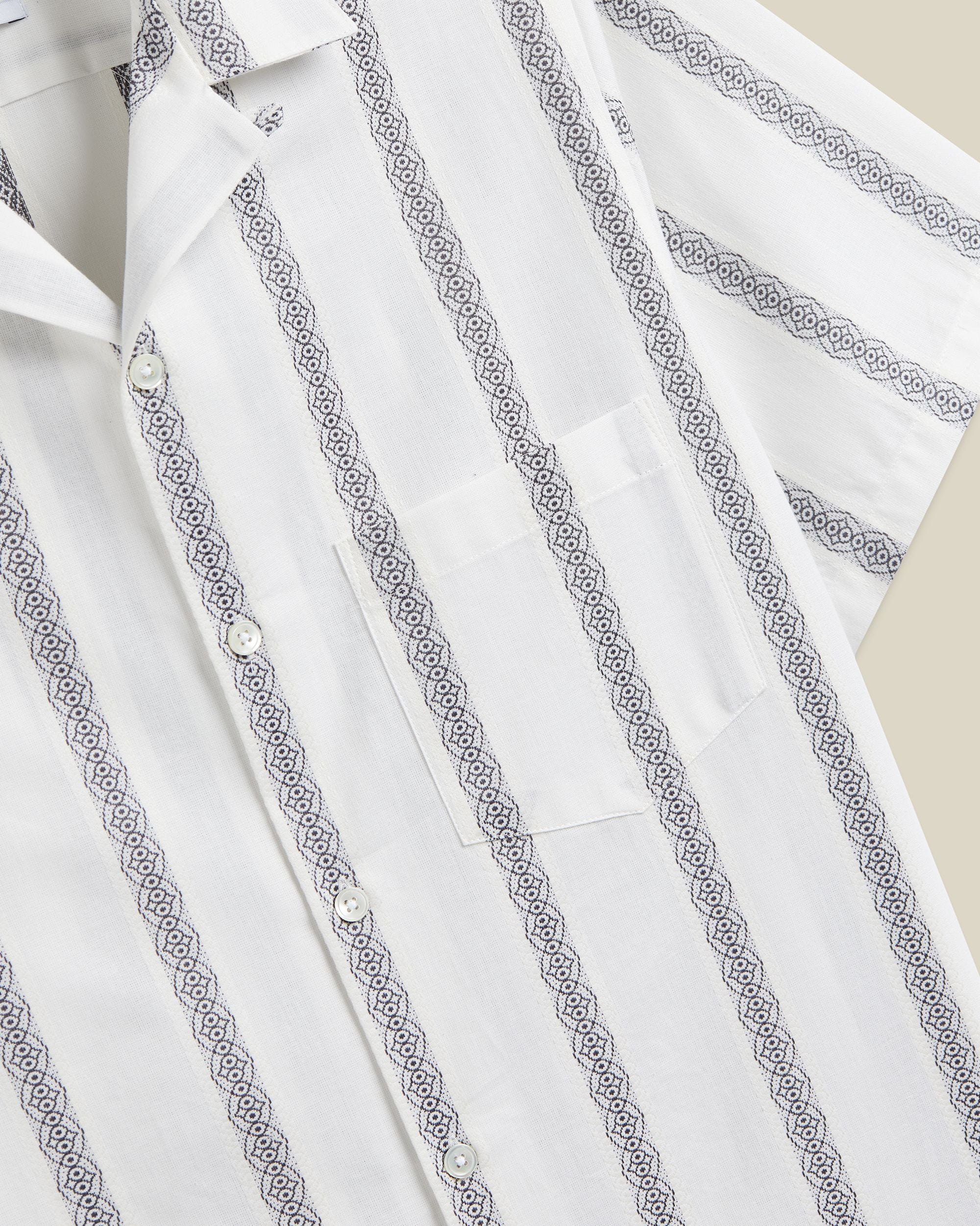 'Louro' Cotton Fine Embroidered Stripe Camp Collar Shirt - Image 3