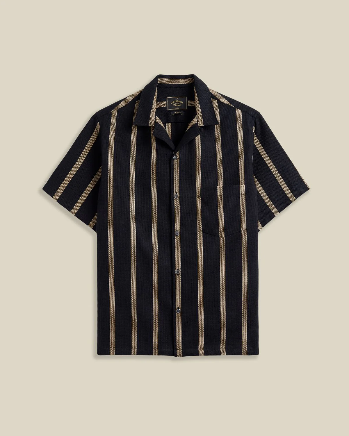 'Marques' Structured Cotton Jacquard Stripe Camp Collar Shirt