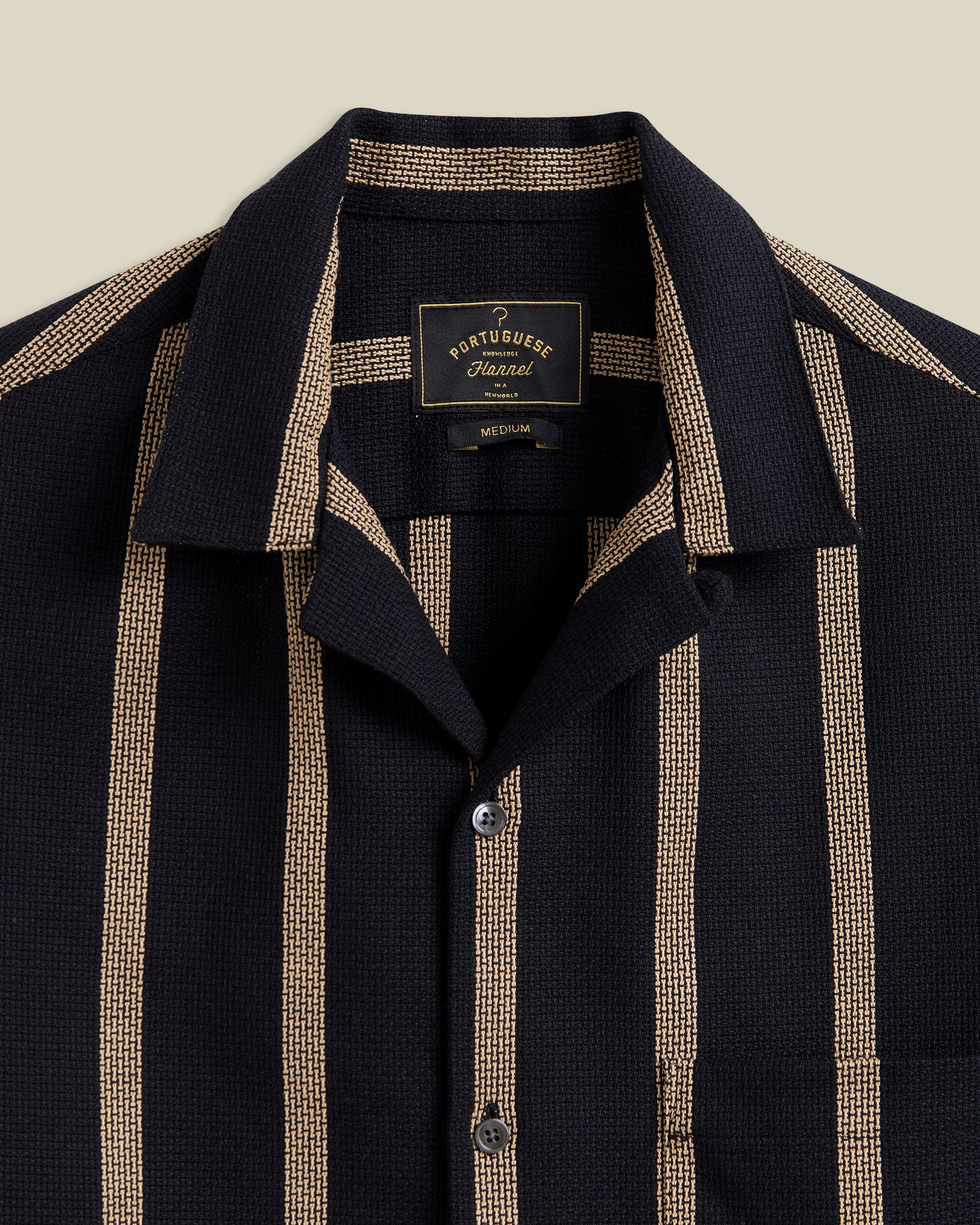 'Marques' Structured Cotton Jacquard Stripe Camp Collar Shirt - Image 2